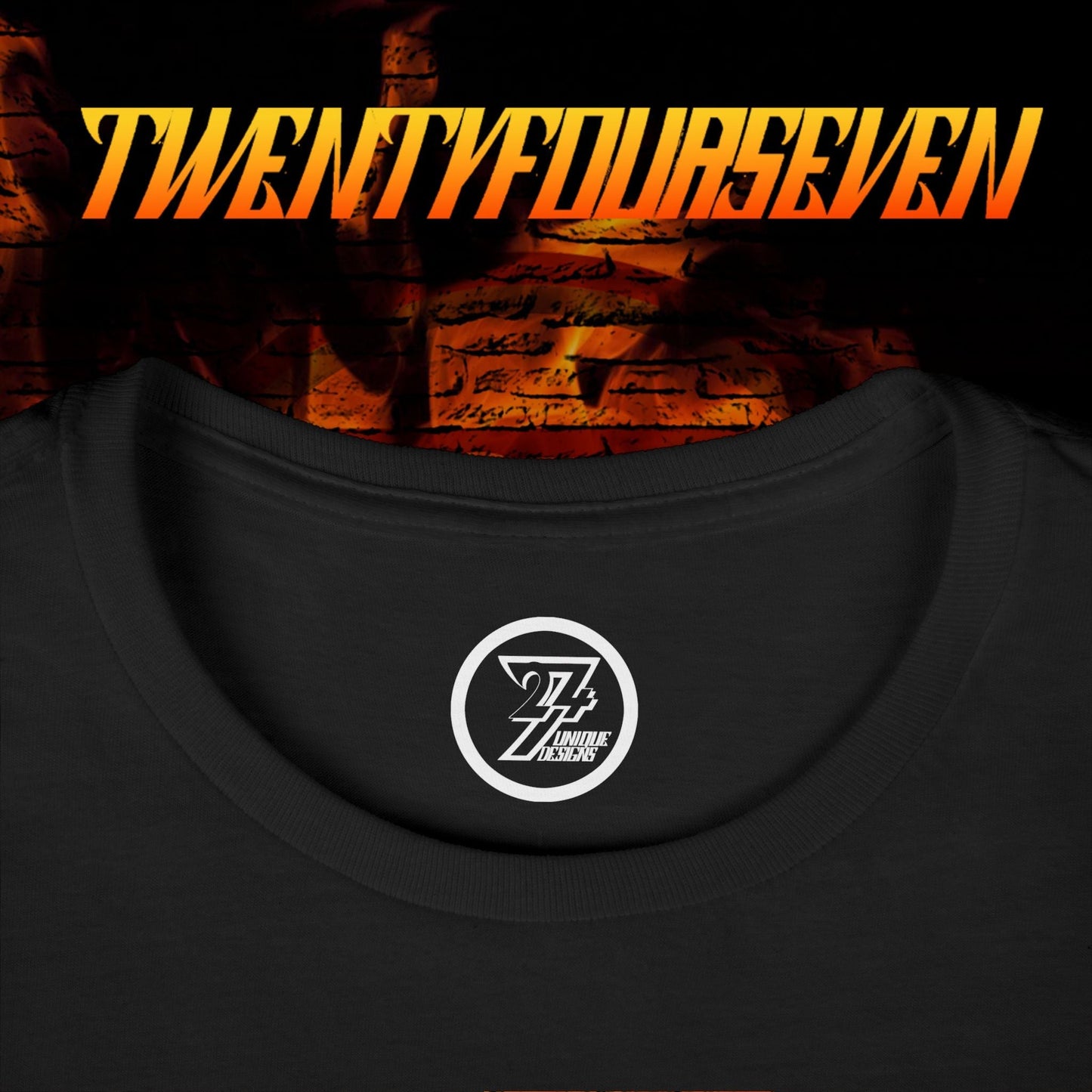 Collar view of a plain black premium quality women's cotton tee.