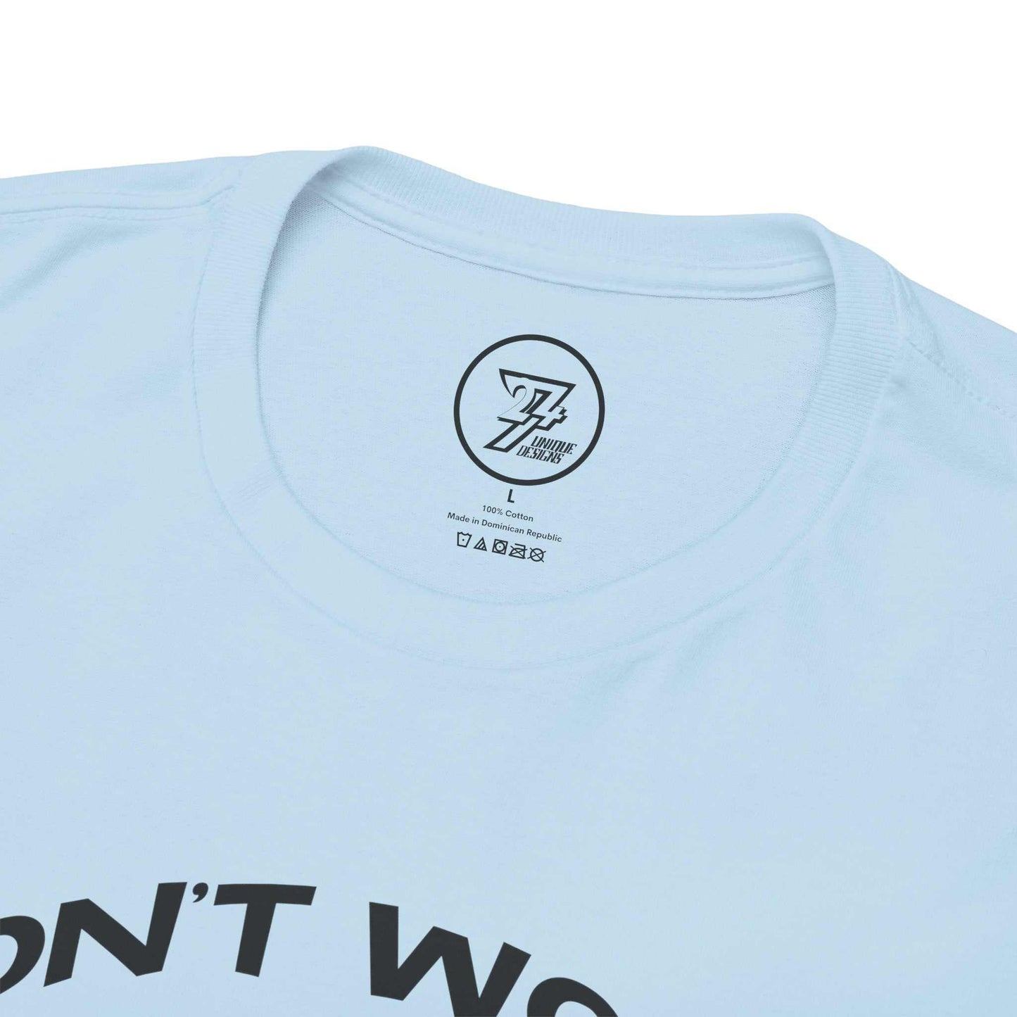 Light blue funny kiss cam graphic t-shirt collar view