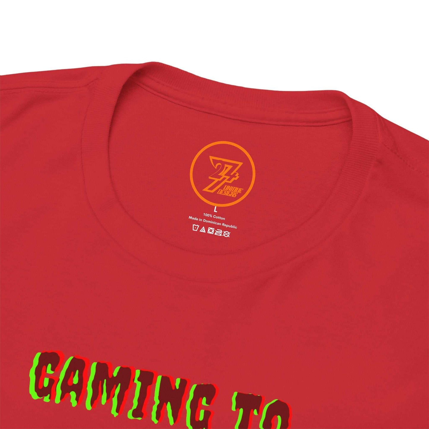 Collar view of the red Halloween zombie tee