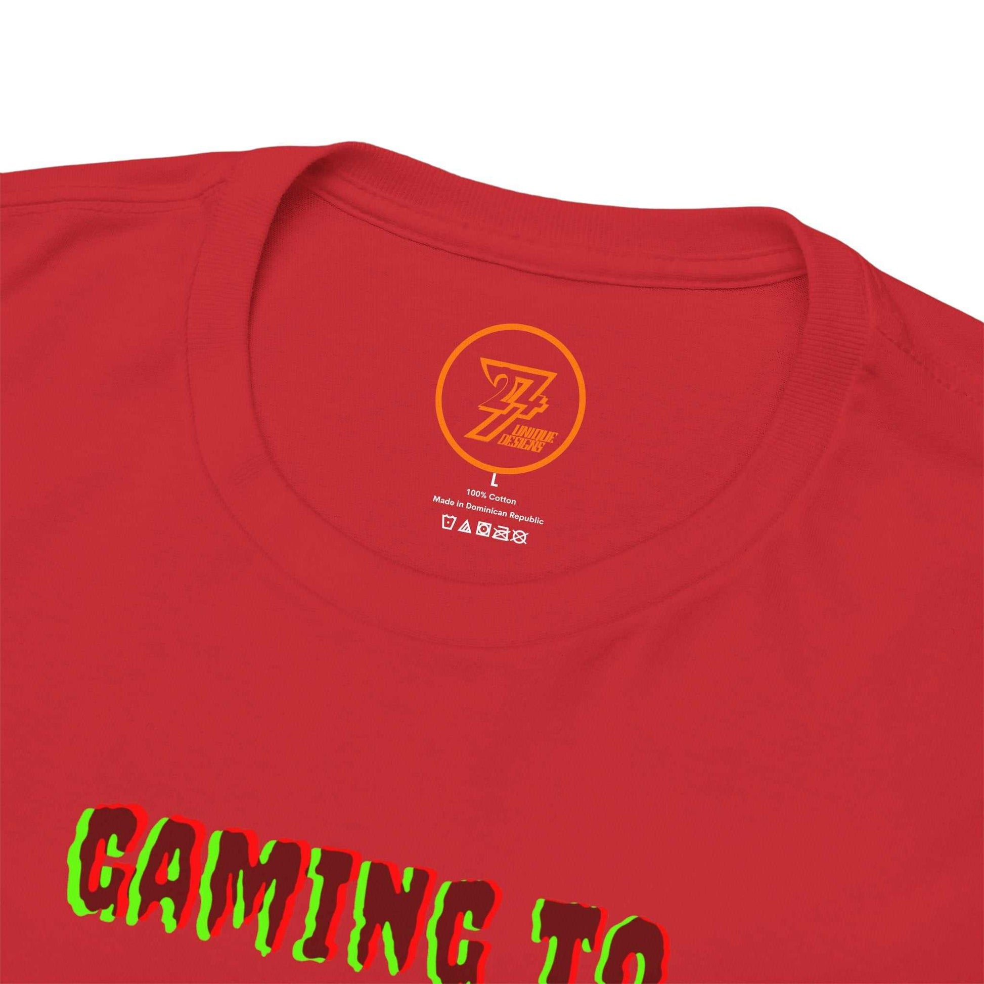 Collar view of the red Halloween zombie tee