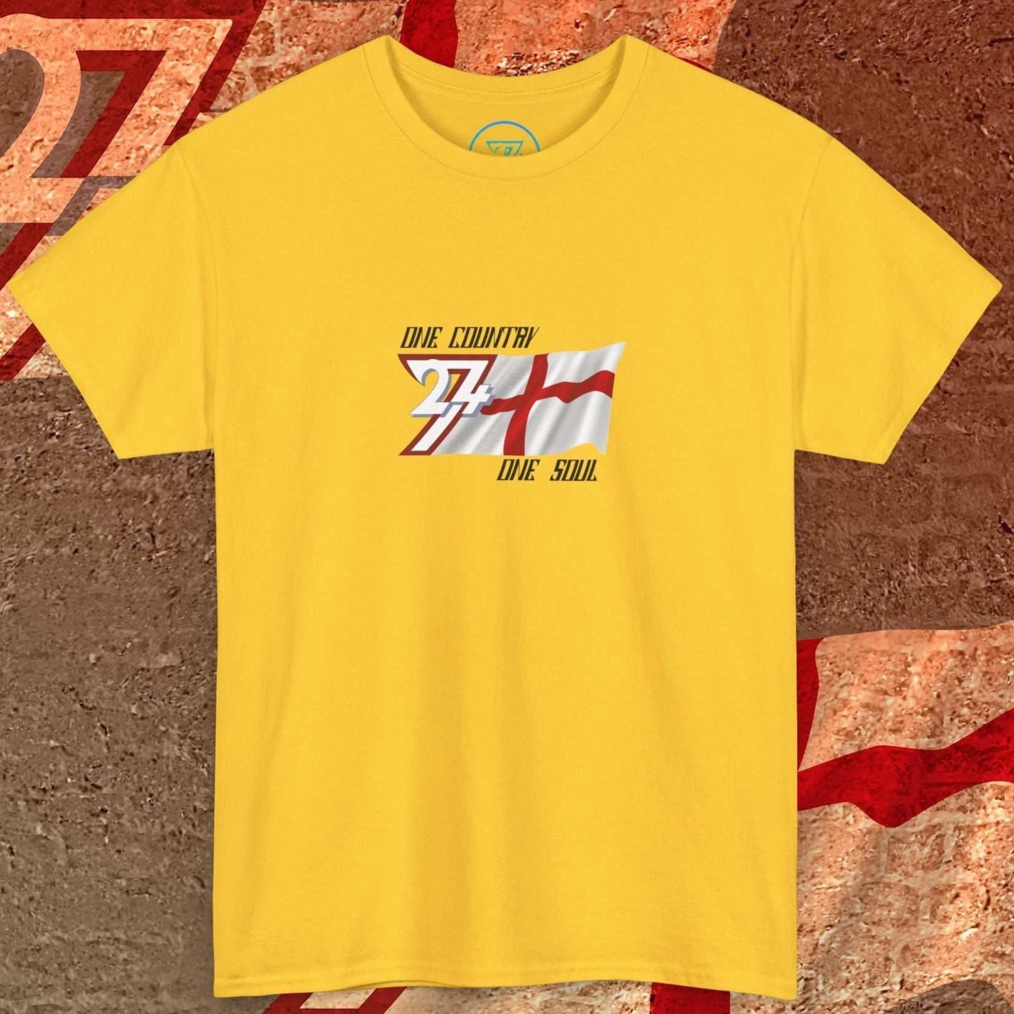 Front view of the Daisy England "Valor" edition shirt featuring the hand-drawn flag and national motto.