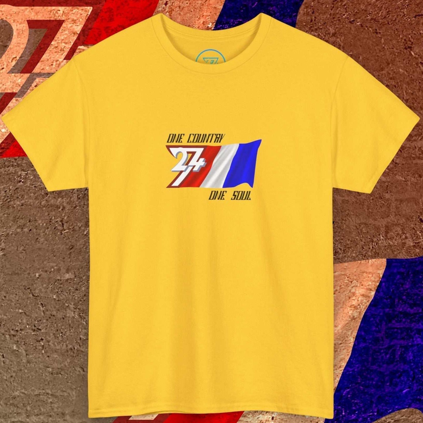 Front view of the Daisy France "Atelier" edition shirt featuring the hand-drawn flag.