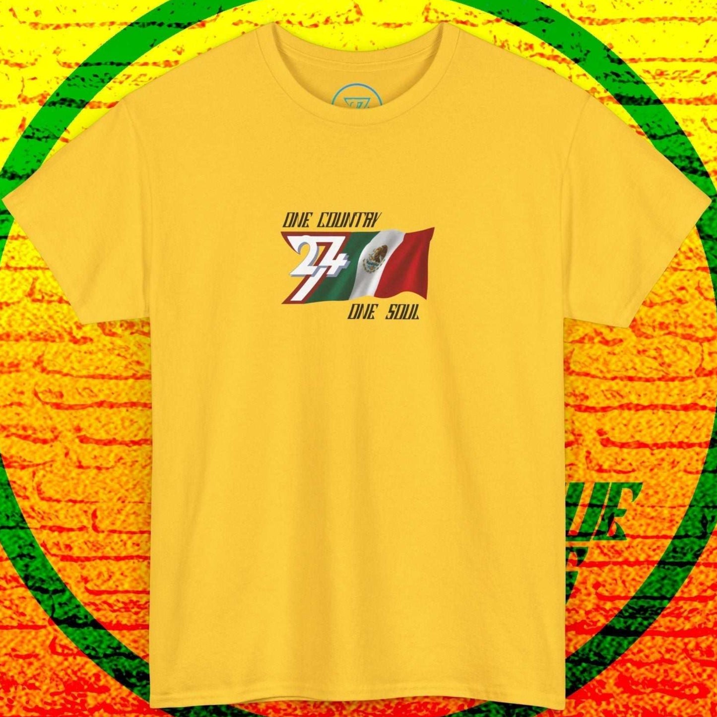 Front view of the Daisy Mexico "Patria" edition shirt featuring the hand-drawn flag and national motto.