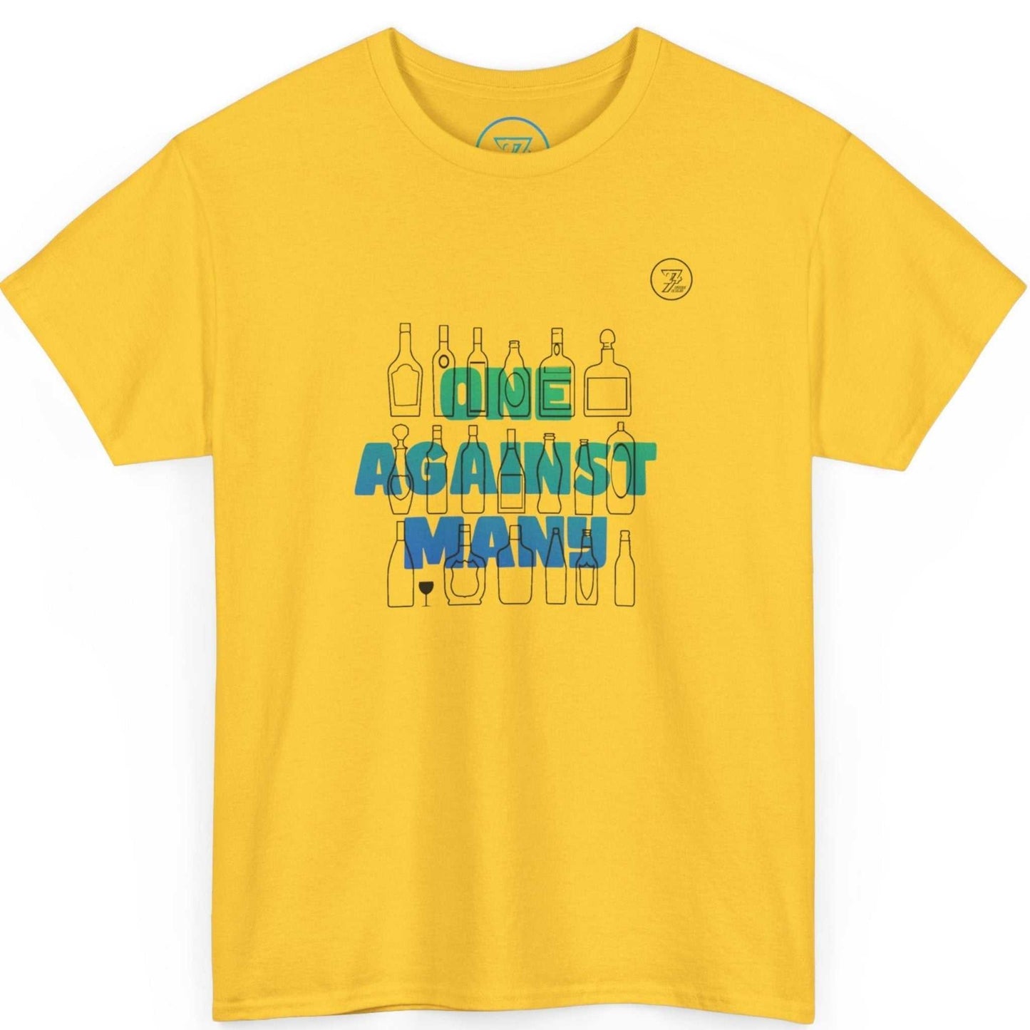 Daisy yellow individualism graphic top with the bold black glass design standing out, shown as a flat lay.