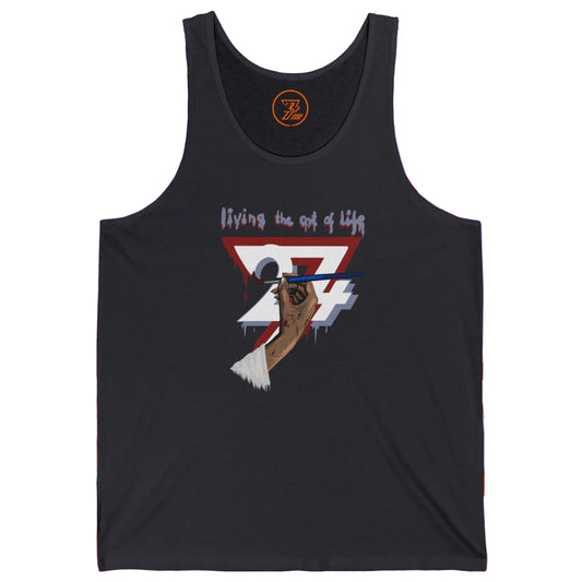 Dark gray relaxed fit summer shirt showcasing a creative paintbrush and logo design.