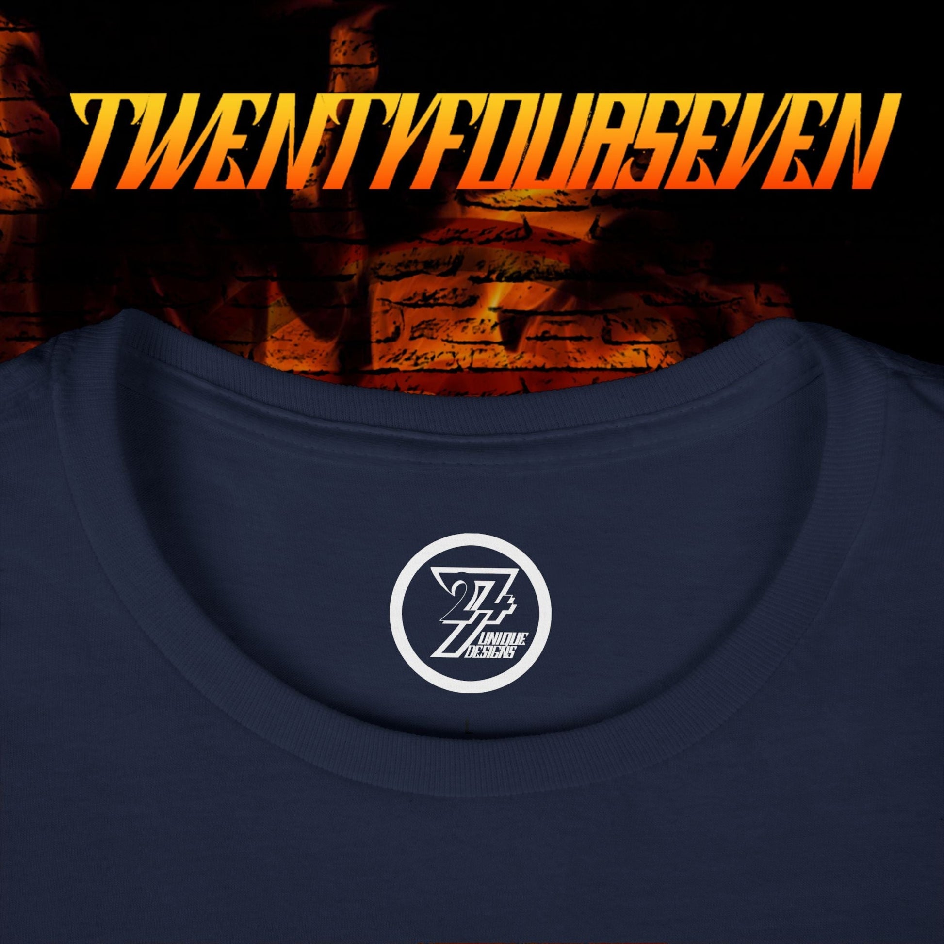 Collar view of a plain navy blue comfortable casual top for women.