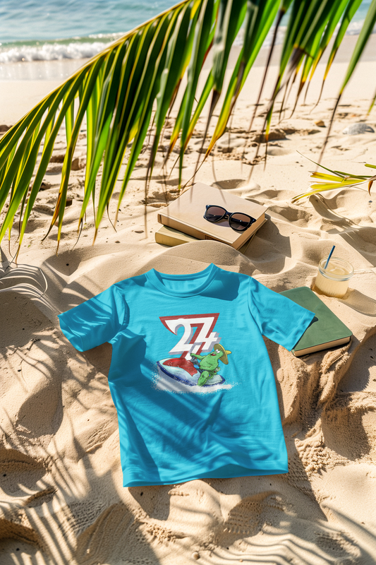Ocean-themed Tropical Blue Cactus Summer Tee - original 24/7 artwork.