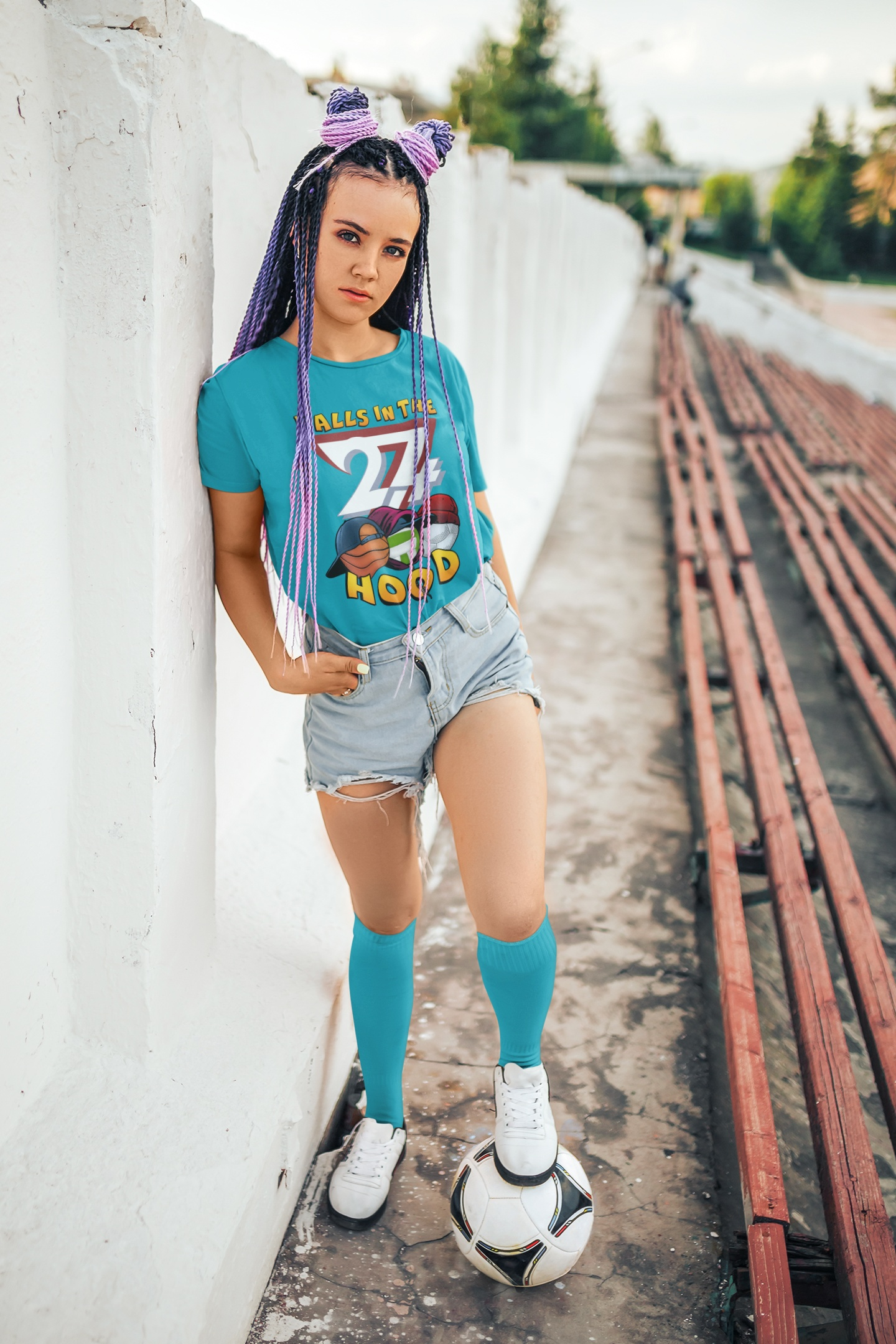 Female model showcasing the classic unisex fit of the 24/7 Unique Designs streetwear top.