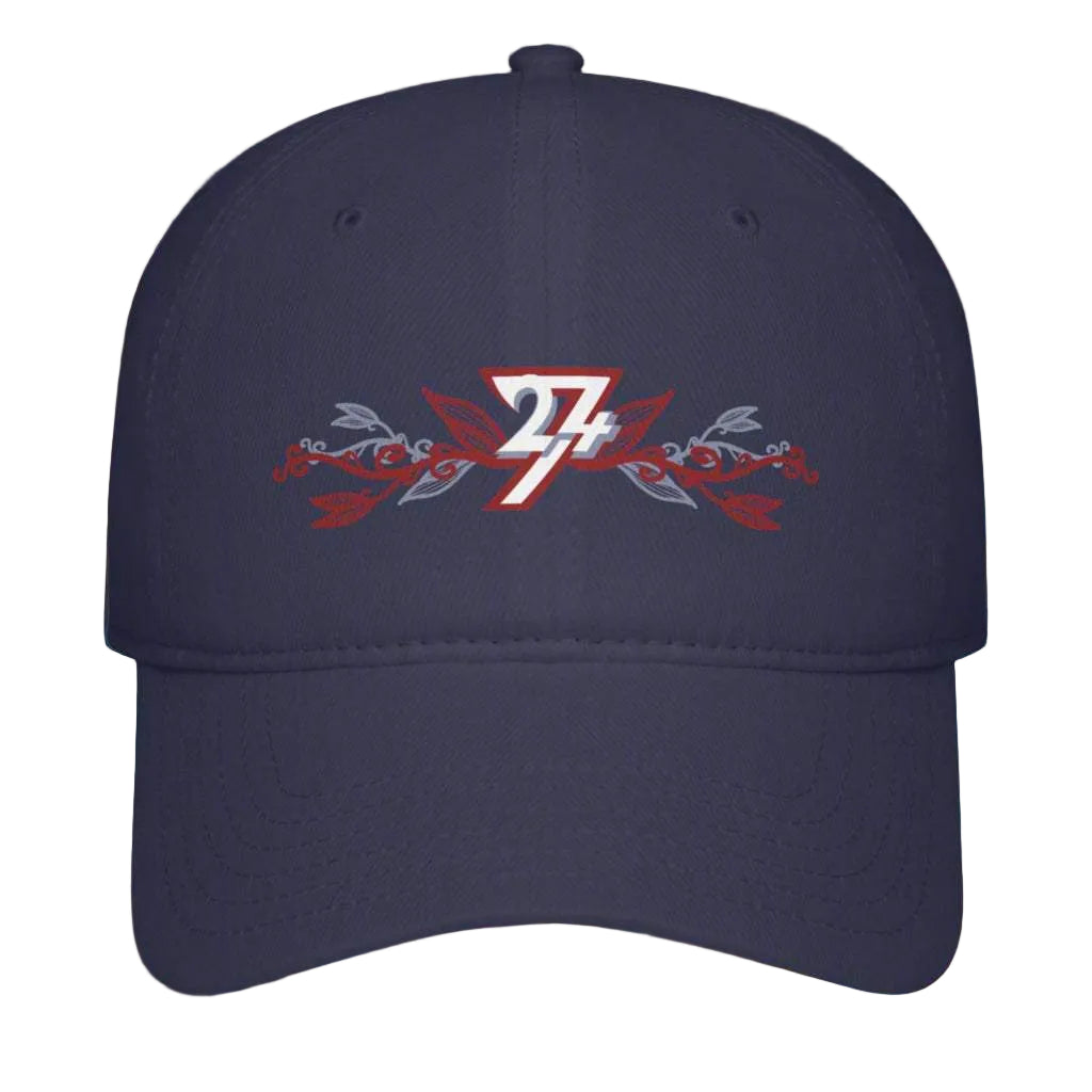 Front view of the Dark Navy Horizontal Floral Baseball Cap