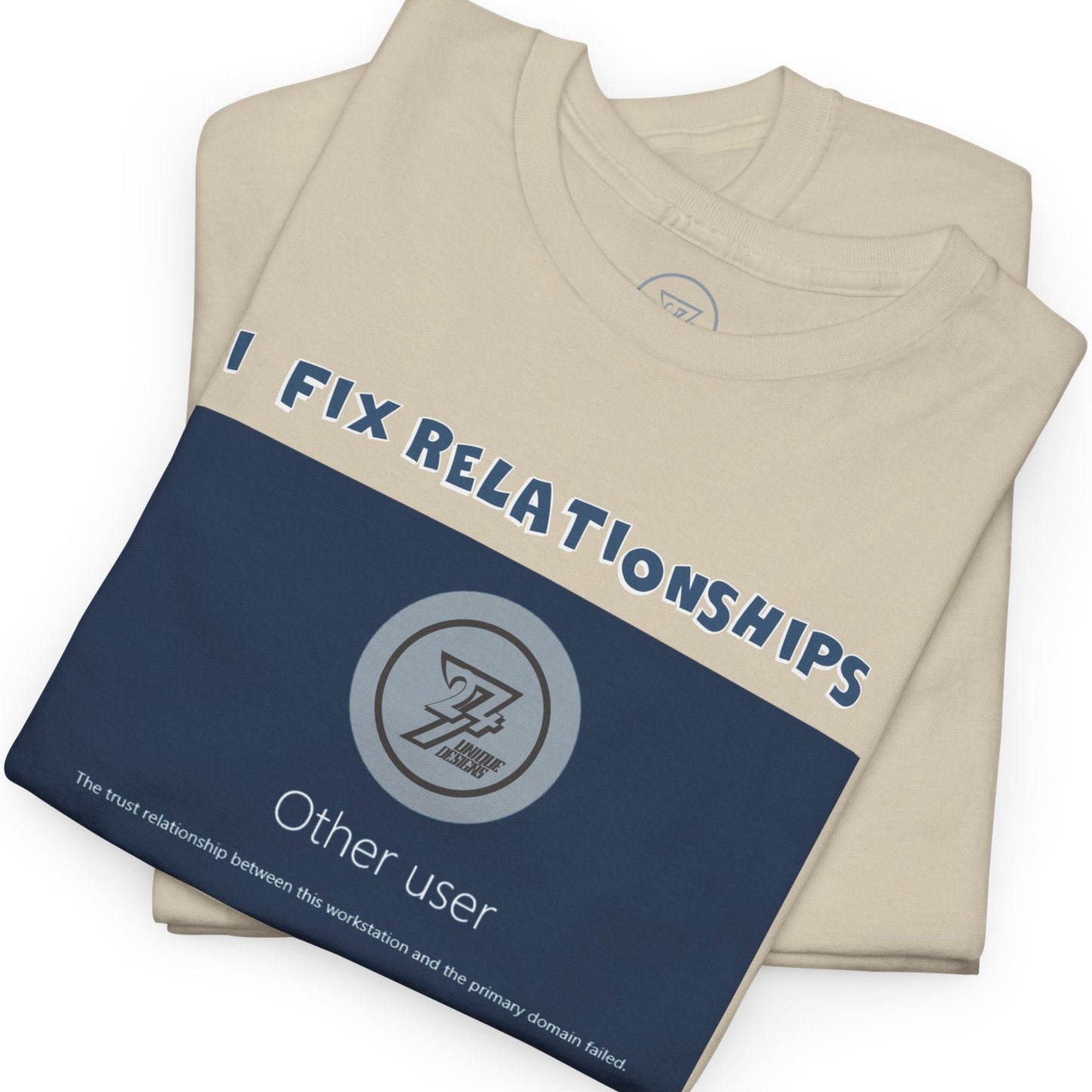 Folded beige funny IT joke tee