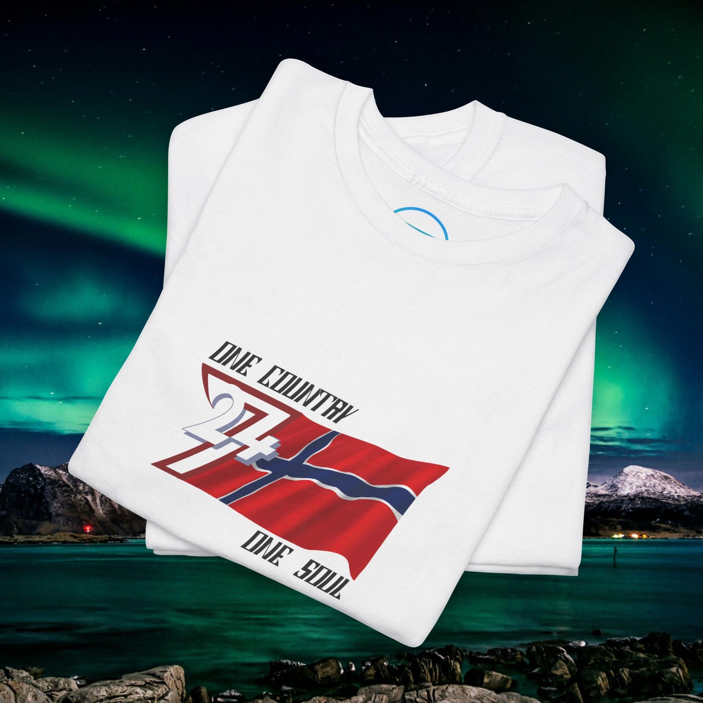 Folded, hand-drawn Norway flag t-shirt in white, perfect for Norsk heritage fans.