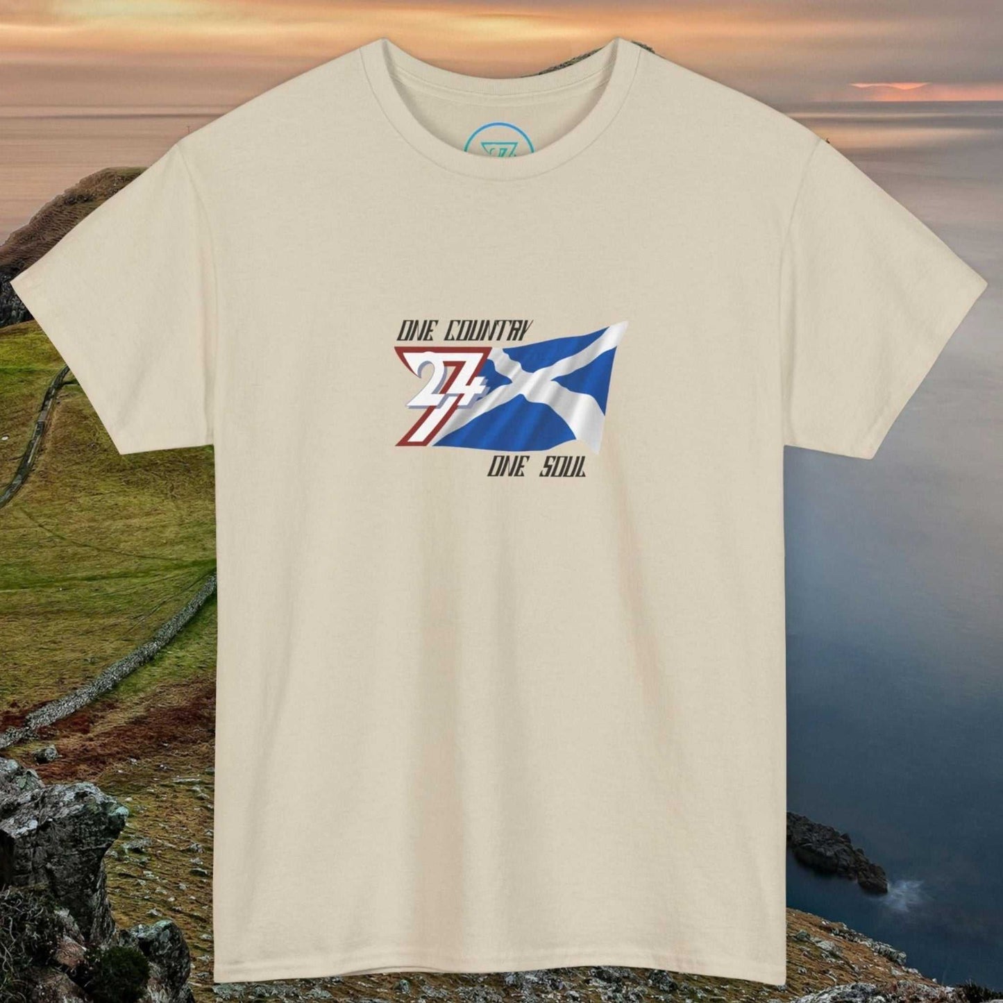 Scotland Graphic Tee featuring hand-drawn Saltire design on soft cotton unisex shirt front view