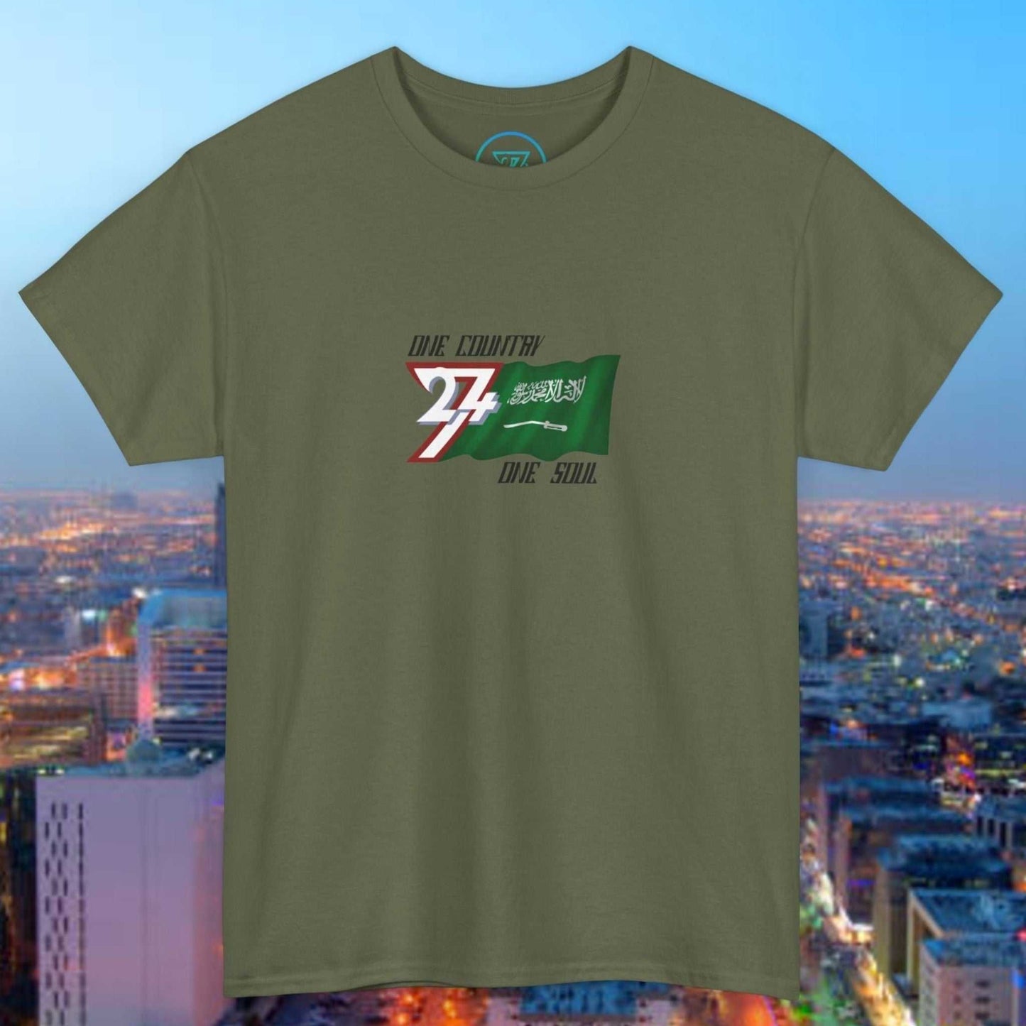 Hand-drawn Saudi Arabia Graphic Tee with artistic flag design on soft cotton fabric