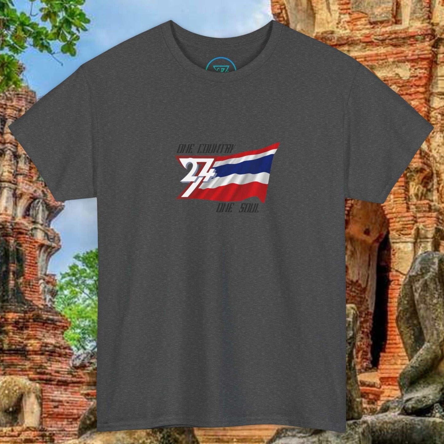 Unisex gray Thailand Flag T-Shirt with hand-drawn Thong Trairong graphic on chest
