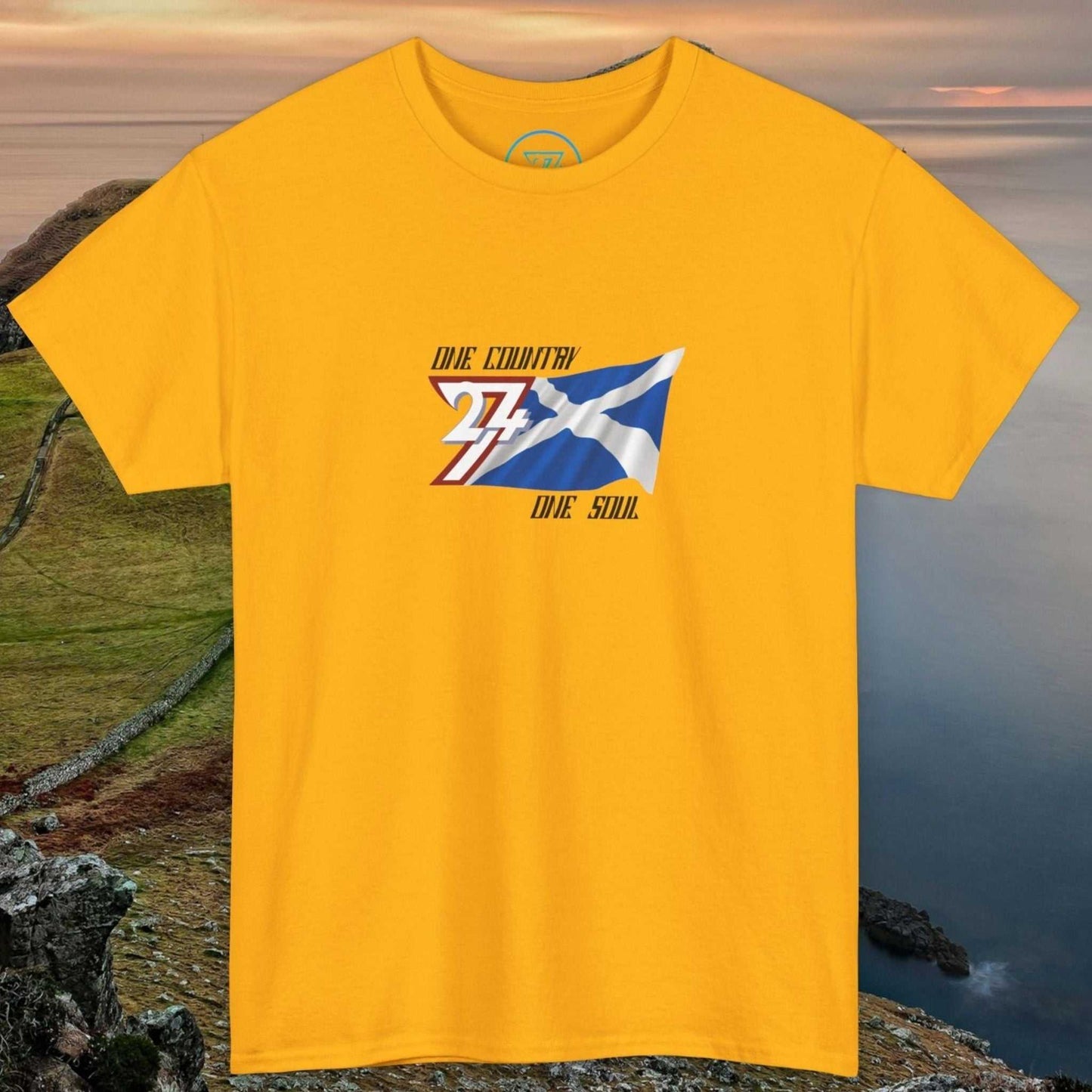 Unisex Scotland Graphic Tee with hand-drawn Saltire design on soft cotton fabric