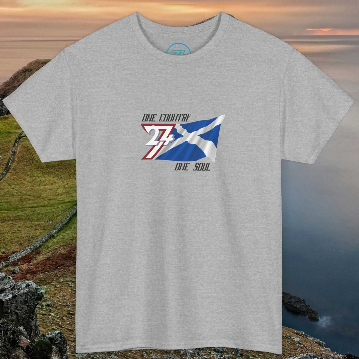 Scotland Graphic Tee with hand-drawn Saltire design on soft cotton unisex shirt