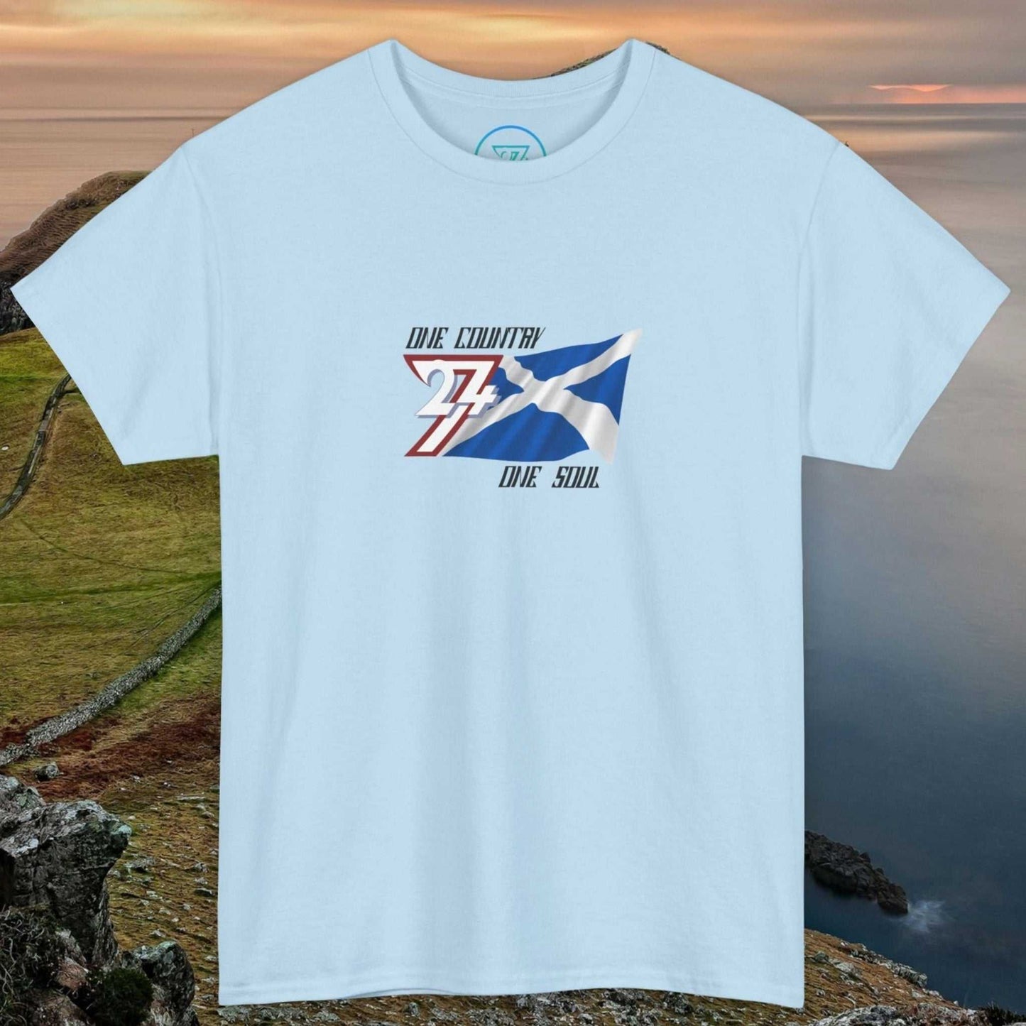 Scotland Graphic Tee with hand-drawn Saltire design on soft cotton unisex shirt