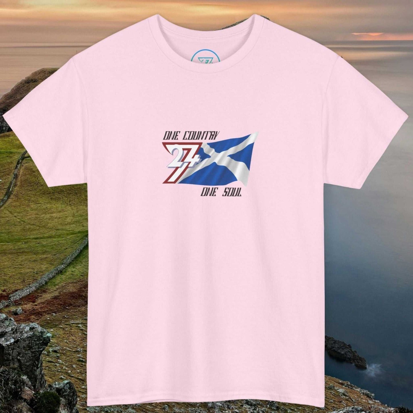 Scotland Graphic Tee with hand-drawn Saltire design on soft cotton unisex shirt