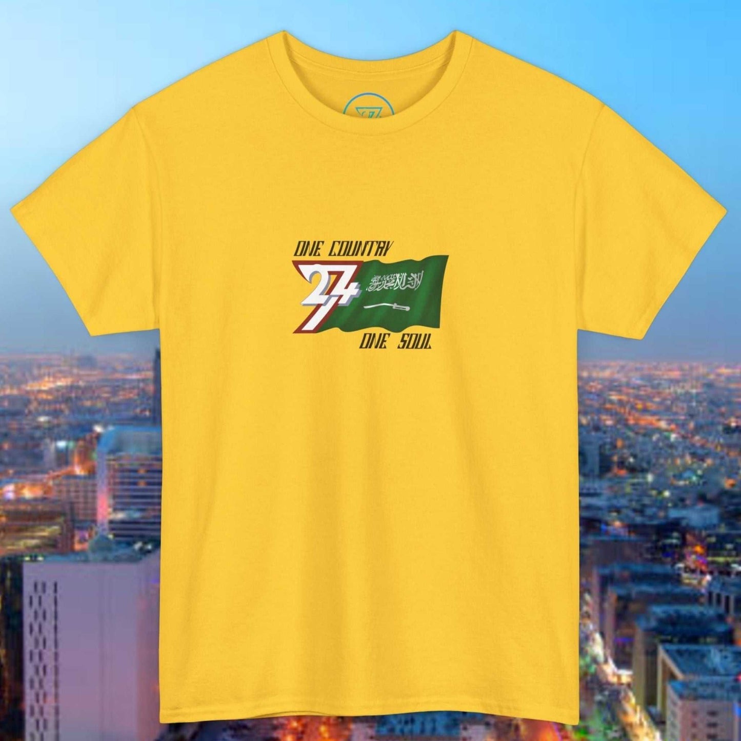 Hand-drawn Saudi Arabia flag graphic on green unisex cotton tee
