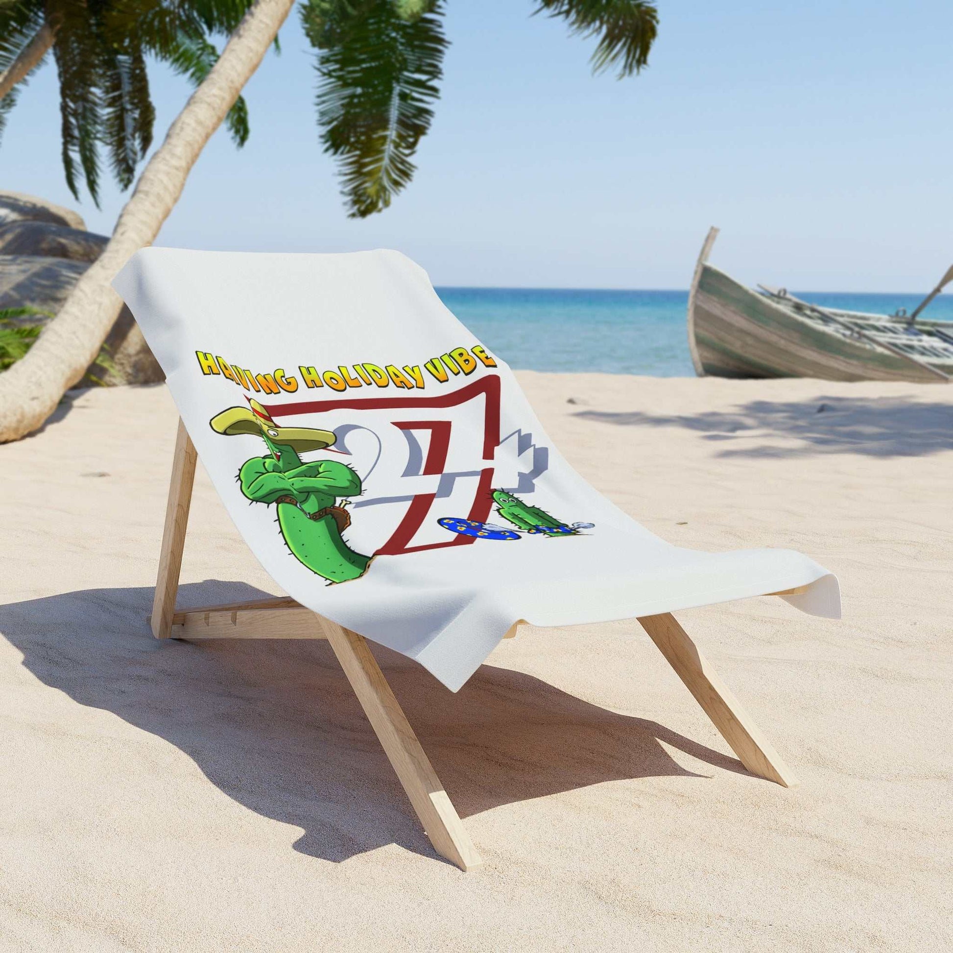 White Funny Cactus Beach Towel Tropical Towel by 24/7 Unique Designs