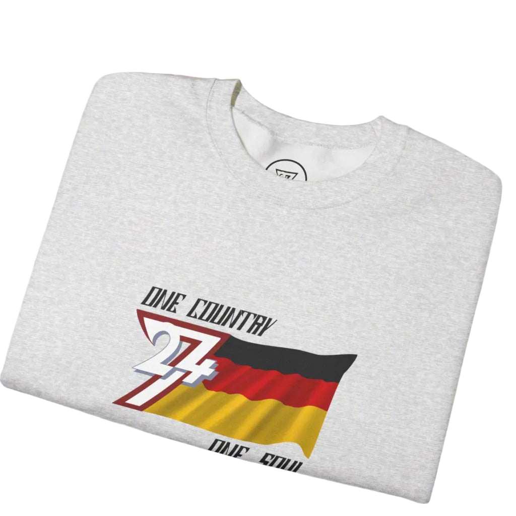 Folded gray sweatshirt with Germany flag design and text by 24/7 Unique Designs