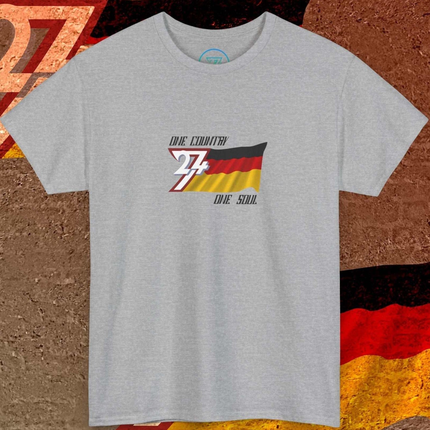 Digitally illustrated Germany graphic tee in Sport Gray showing the hand-sketched national flag and 24/7 branding.