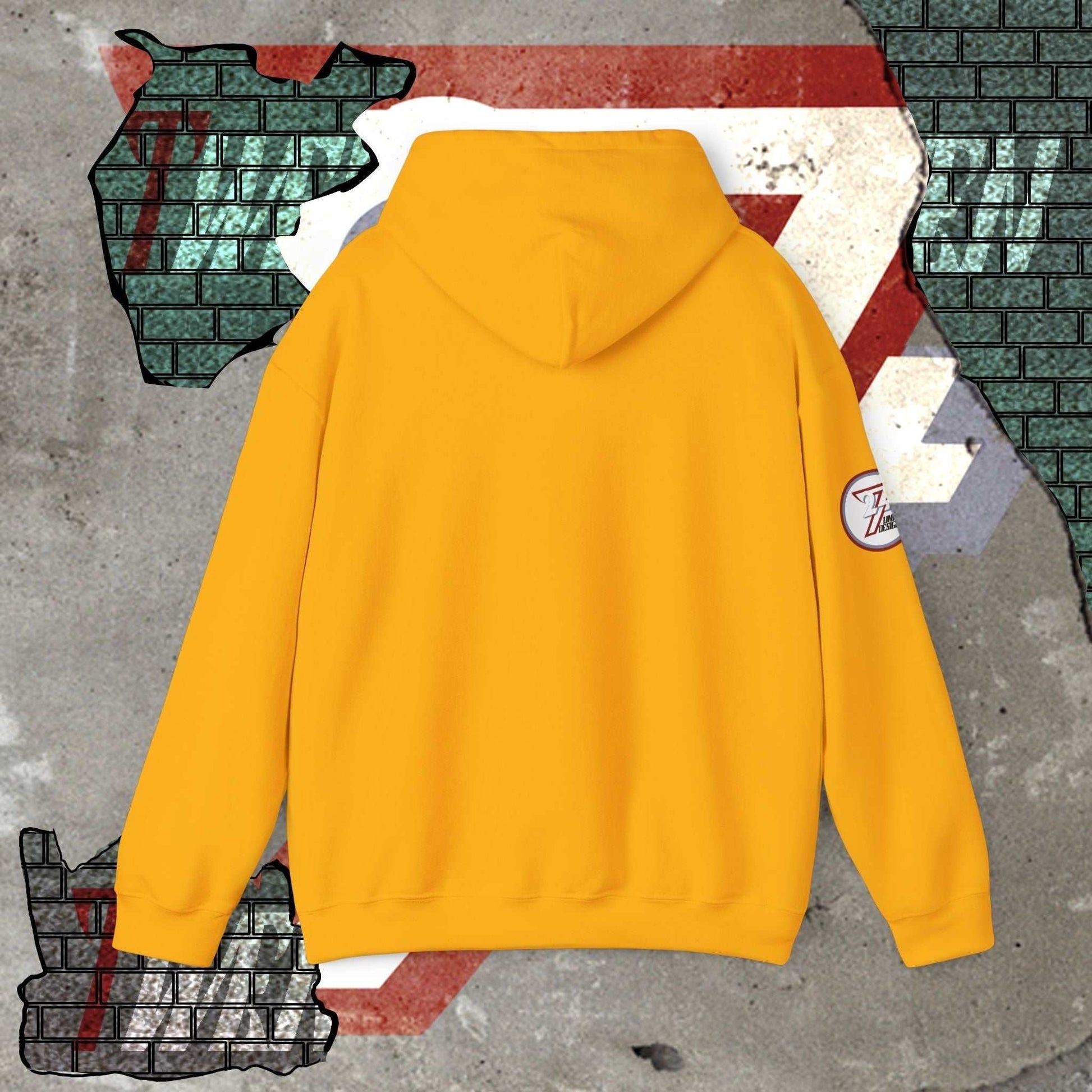Clean, unprinted back of Belgium hoodie showing the structured 8oz drape and double-lined hood.