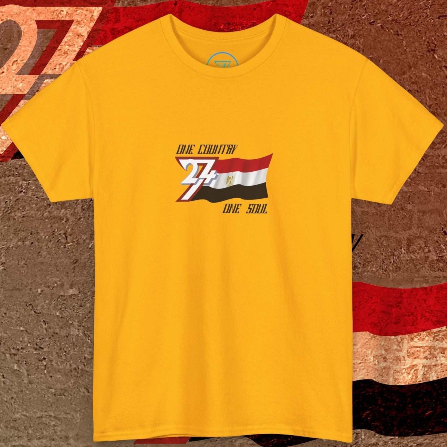 Premium Gold Egypt flag graphic tee showing the refined hand-drawn design.
