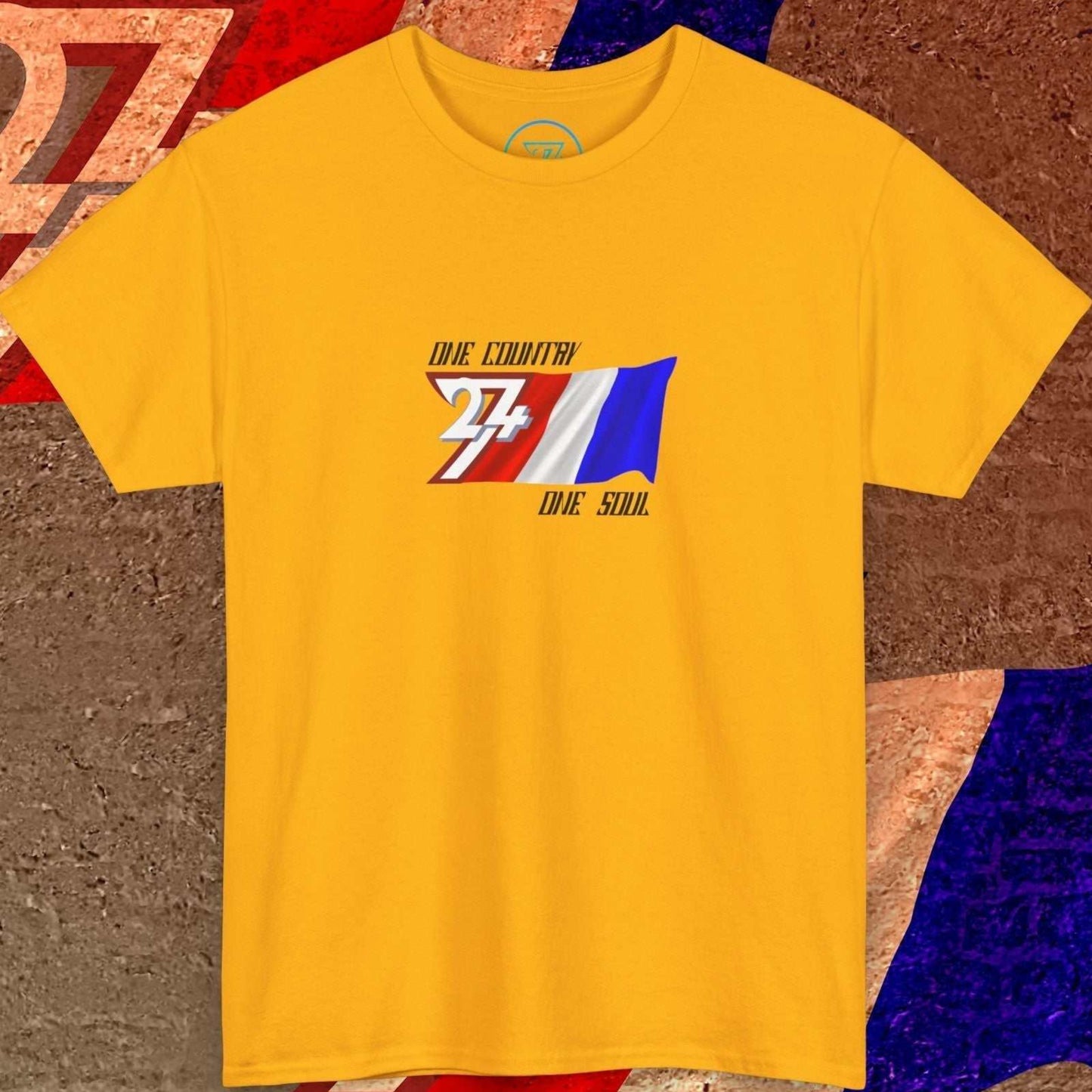 Premium Gold France flag graphic tee showing the refined hand-drawn design.