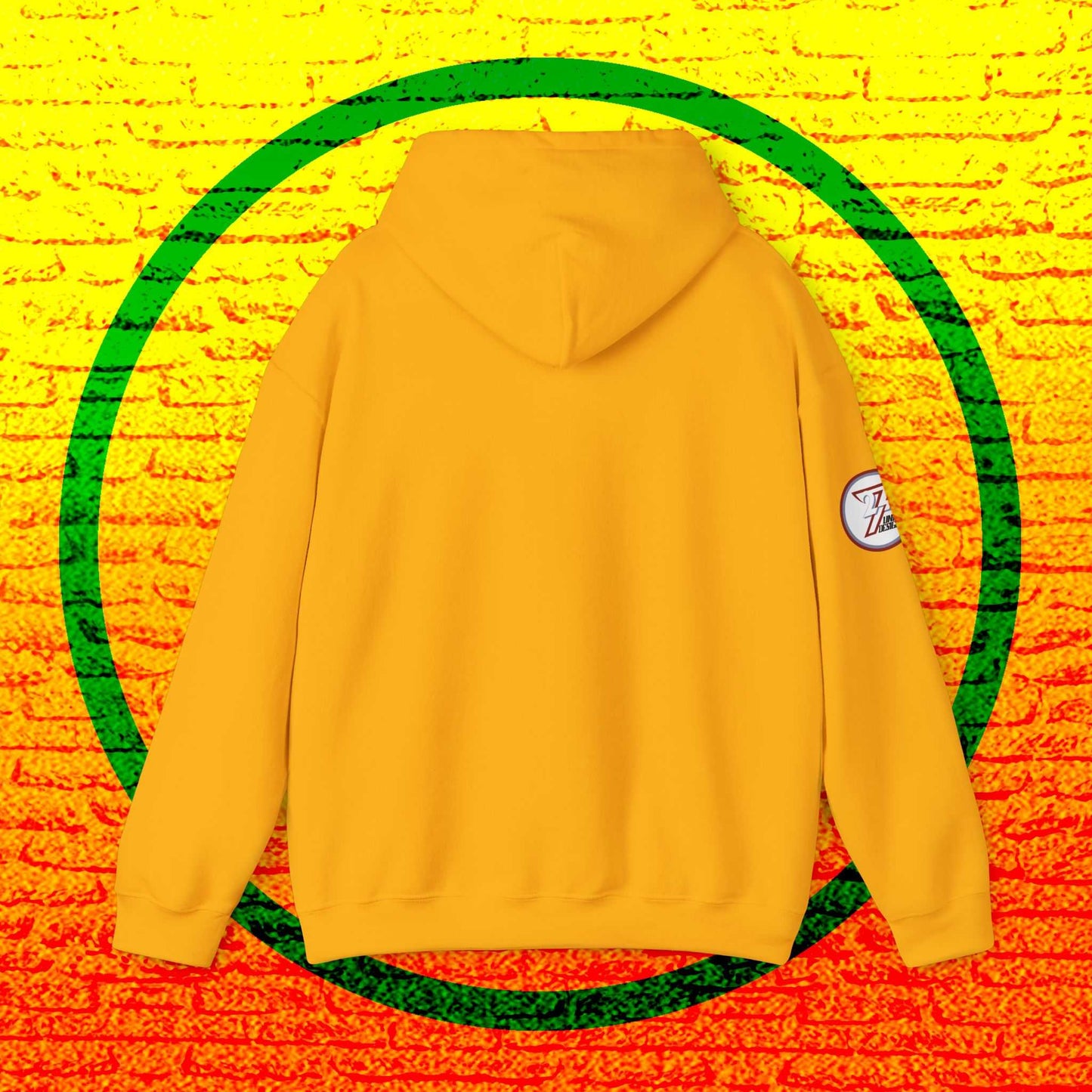 Rear perspective of the Jamaica flag hoodie showing the clean, unprinted back and double-lined hood detail.