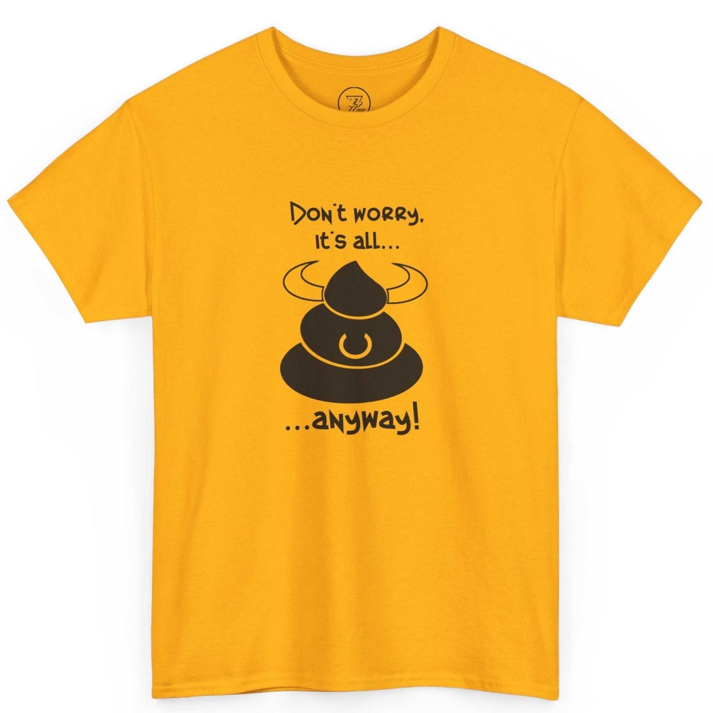 Gold laid back humor apparel showcasing the black graphic design, displayed on a clean background.