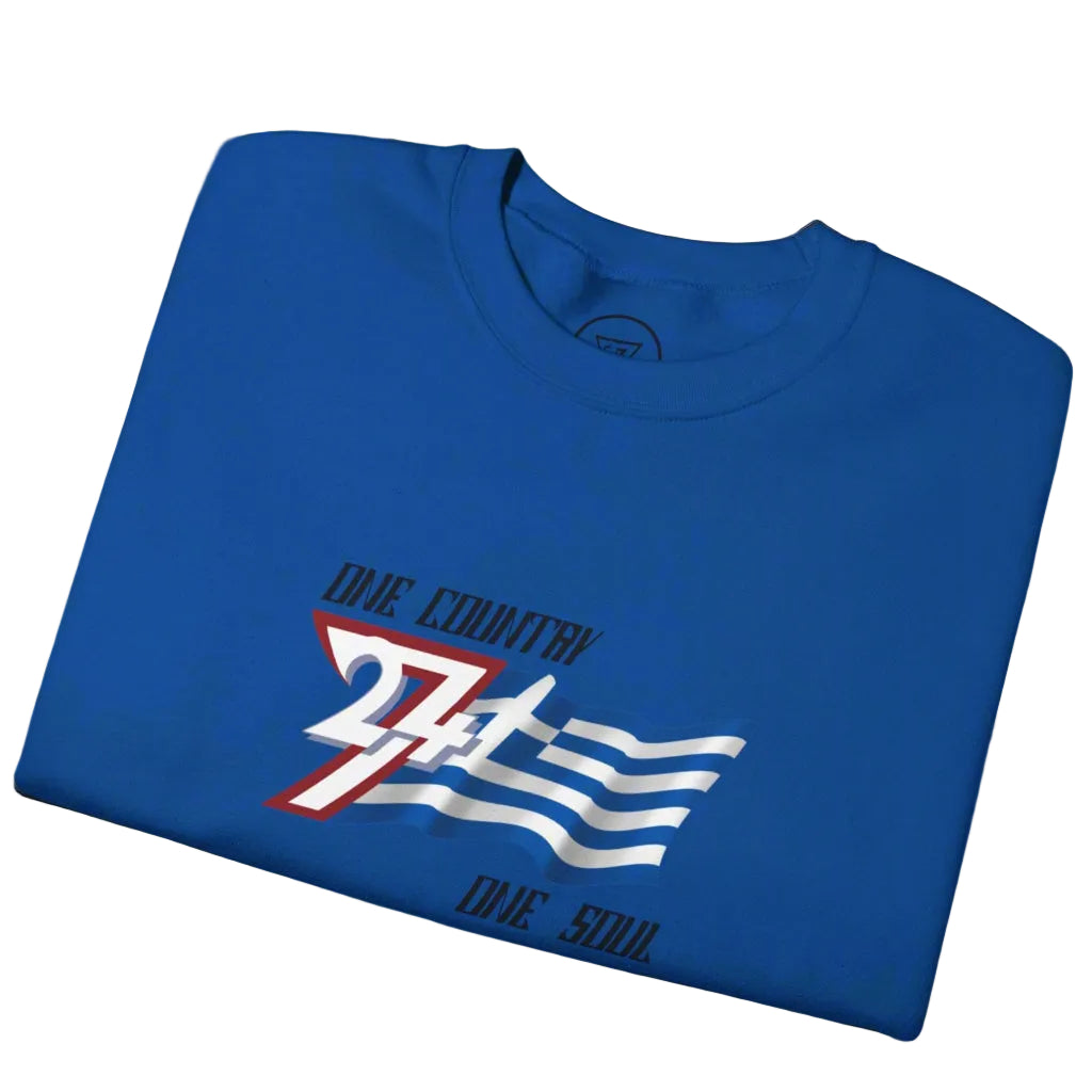 Unique blue t-shirt with the flag of Greece by 24/7 Unique Designs