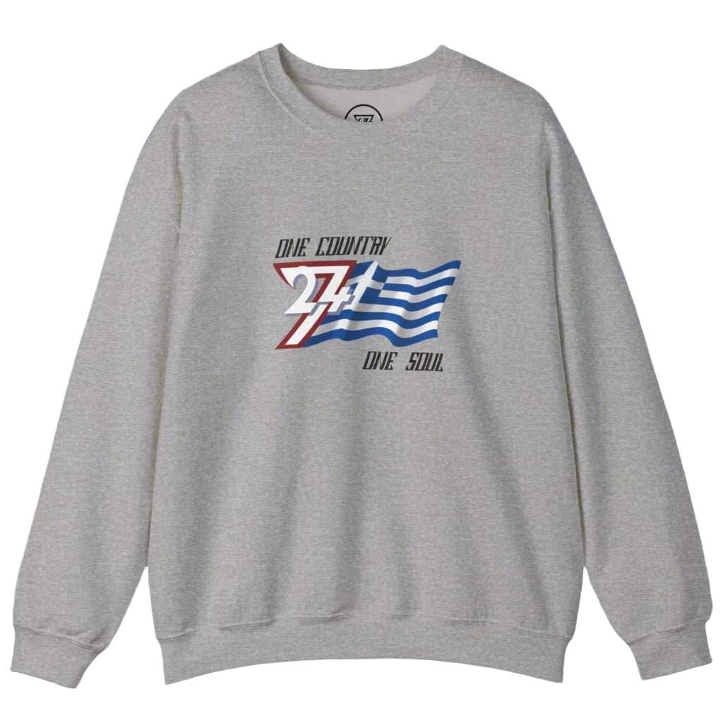 Gray sweatshirt with a Greece flag graphic design on chest