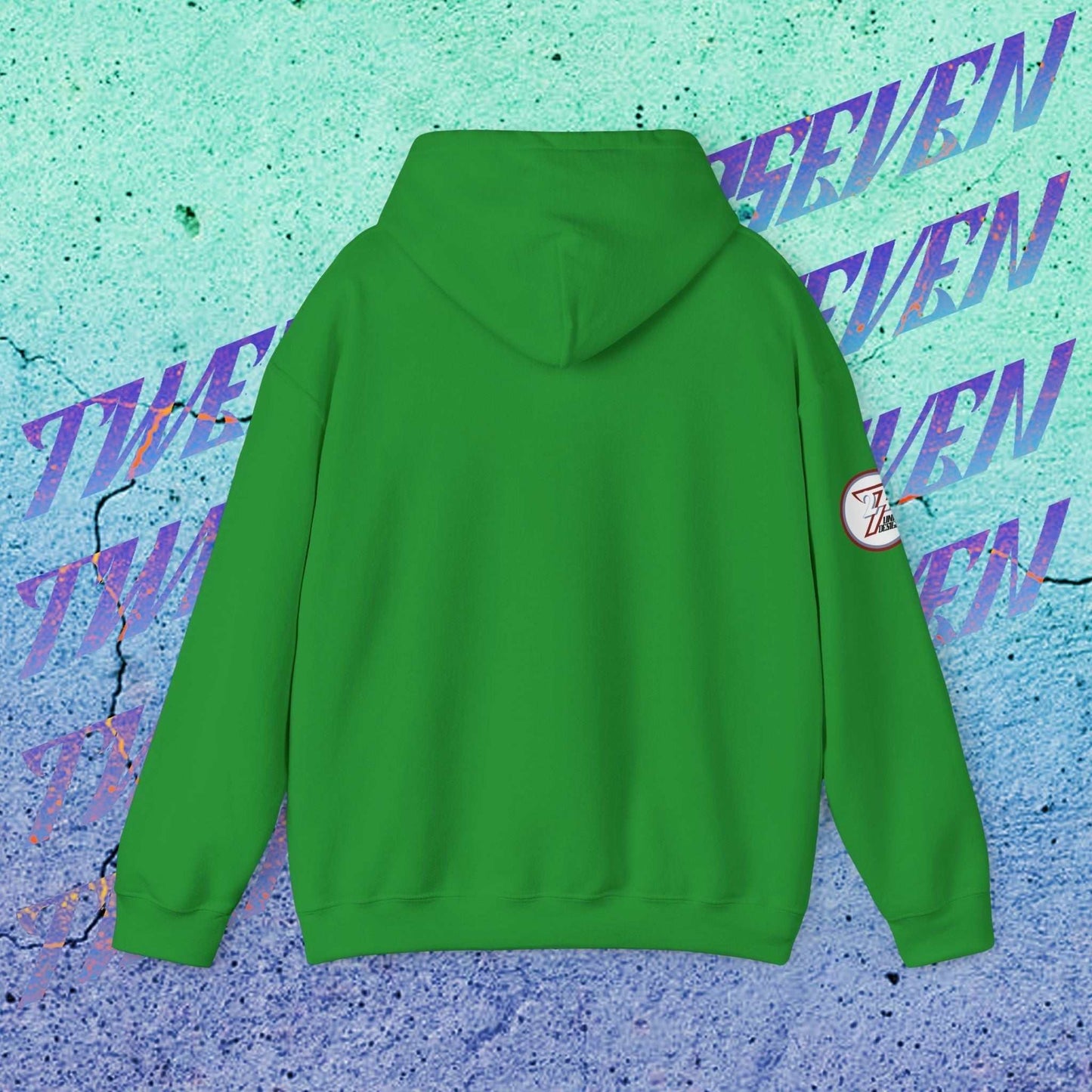 Rear perspective of the Éire flag hoodie showing the clean, unprinted back and double-lined hood detail.