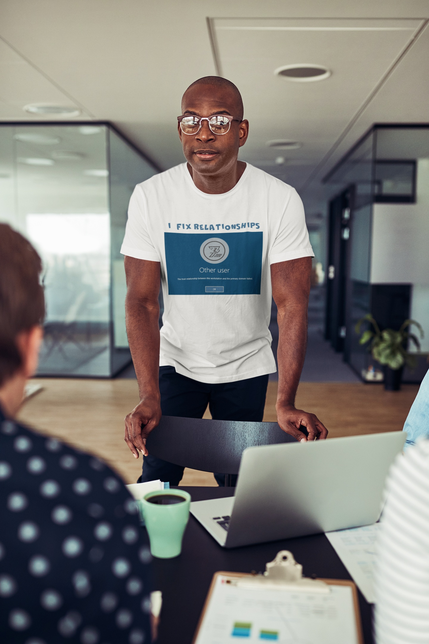 White tech apparel showcasing the funny IT professional graphic