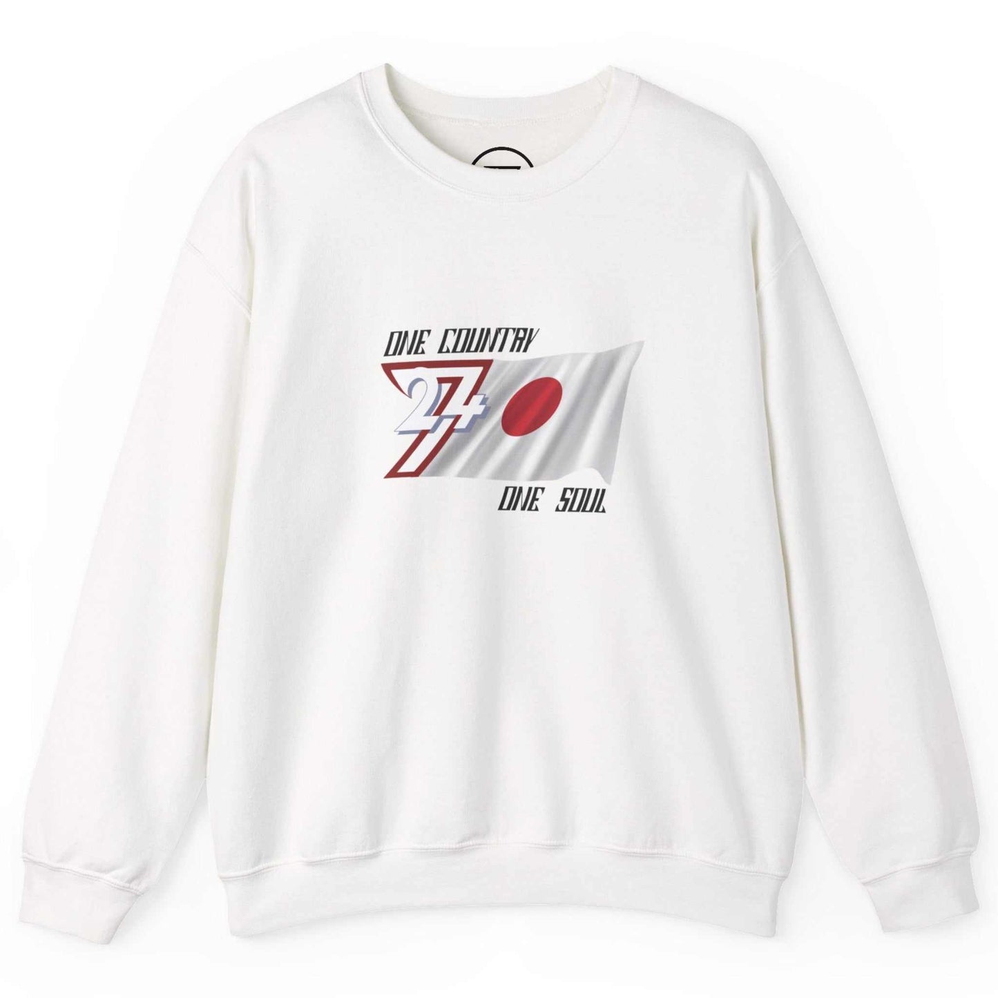 White Japan flag sweatshirt with a graphic design on a white background