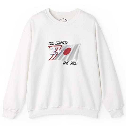 White Japan flag sweatshirt with a graphic design on a white background