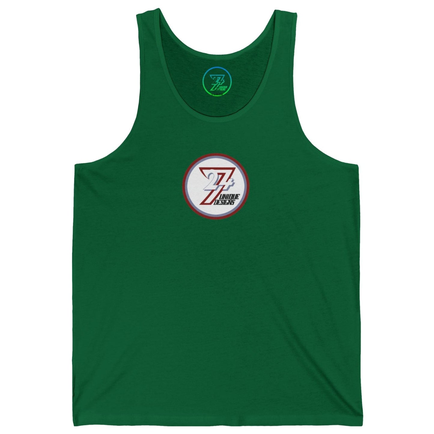 Bright kelly green women's core brand tank top showcasing the artist-designed 24/7 logo.