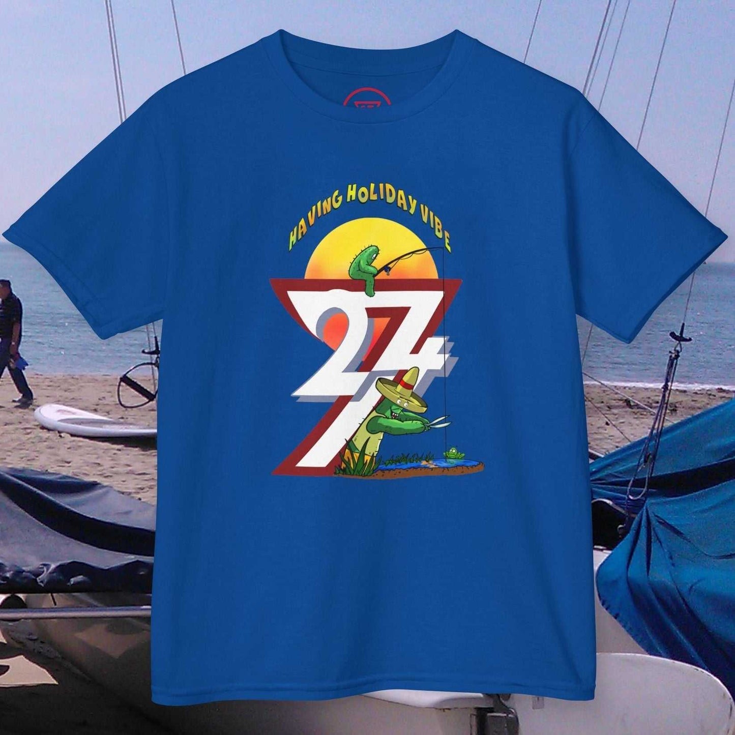 Kids Summer Fishing T-Shirt in Royal Blue featuring the original indie comic characters.