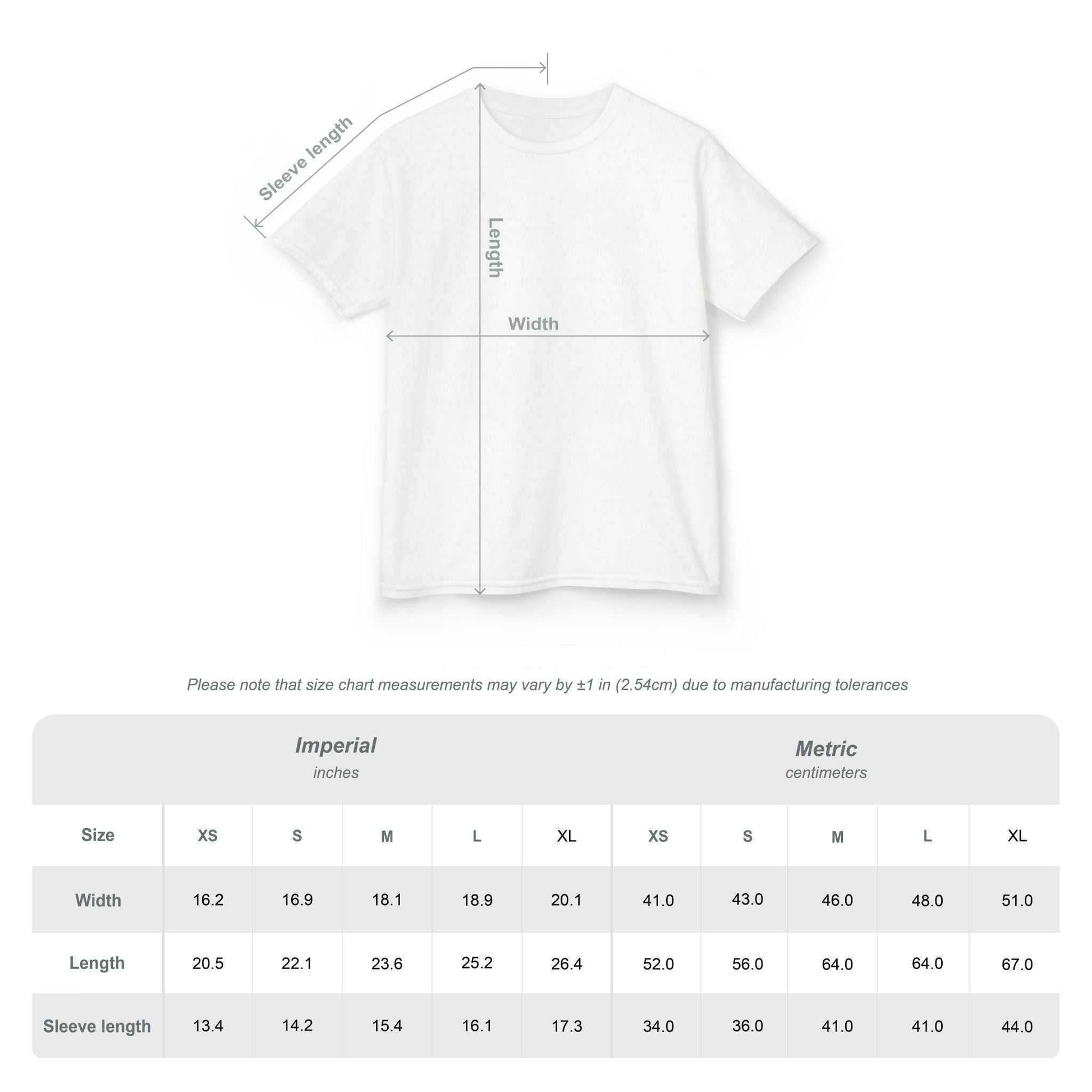Technical size chart for the 24/7 Kids tee showing detailed width and length measurements for sizes XS through XL on 100% ring-spun cotton tees.