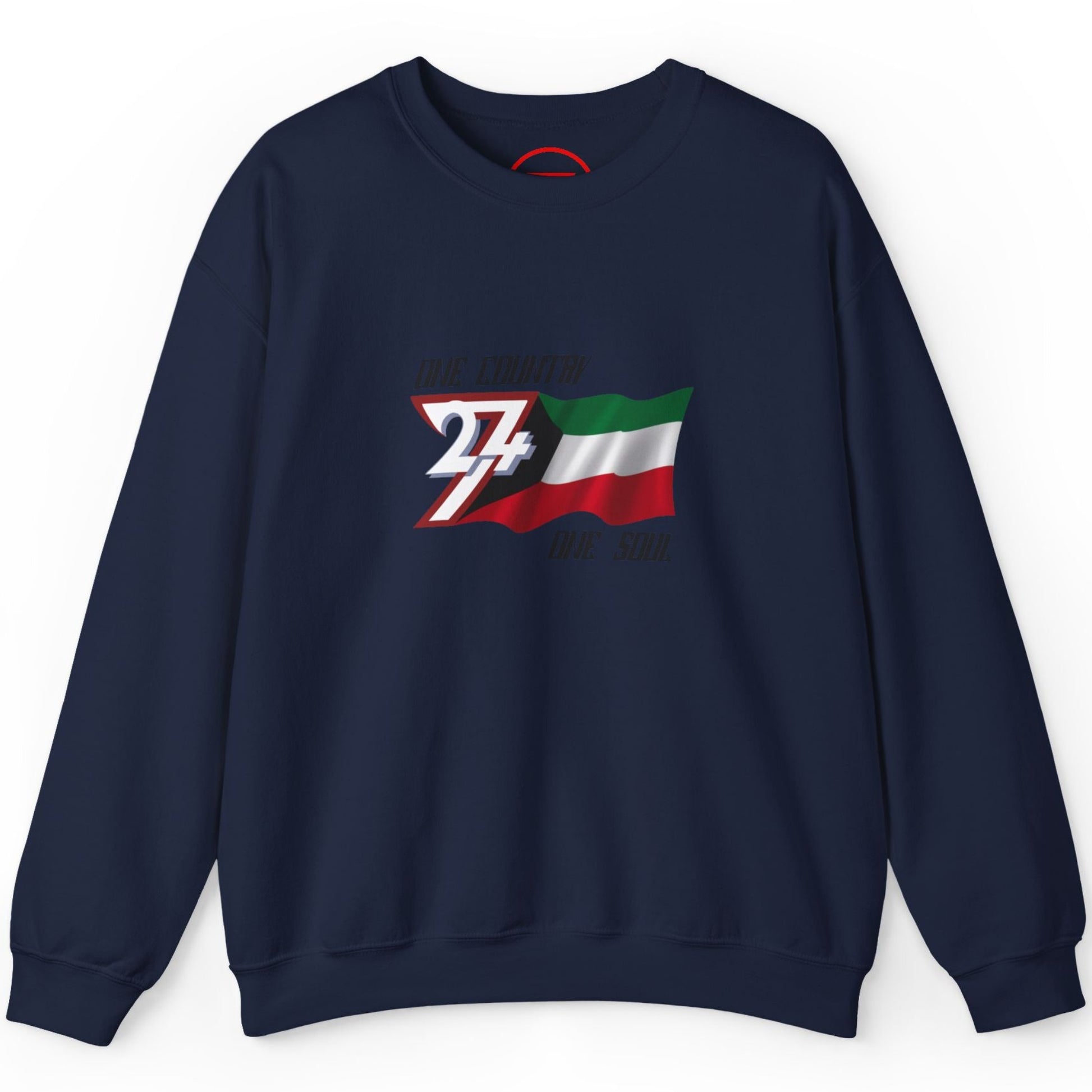 Front view of the Navy Kuwait flag crewneck sweasthirt national apparel