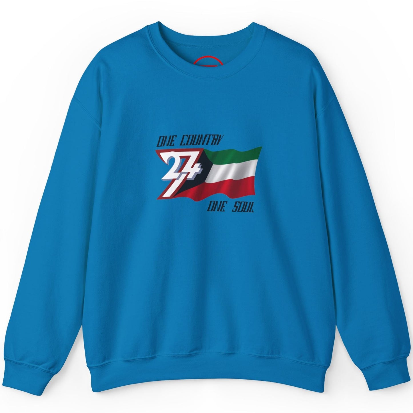 Tropical blue unique Kuwait flag crewneck sweatshirt -front view