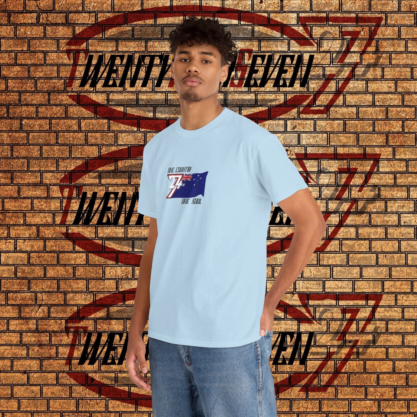 Model wearing the Australia "Horizon" edition tee in White, showing a clean, refined streetwear look.