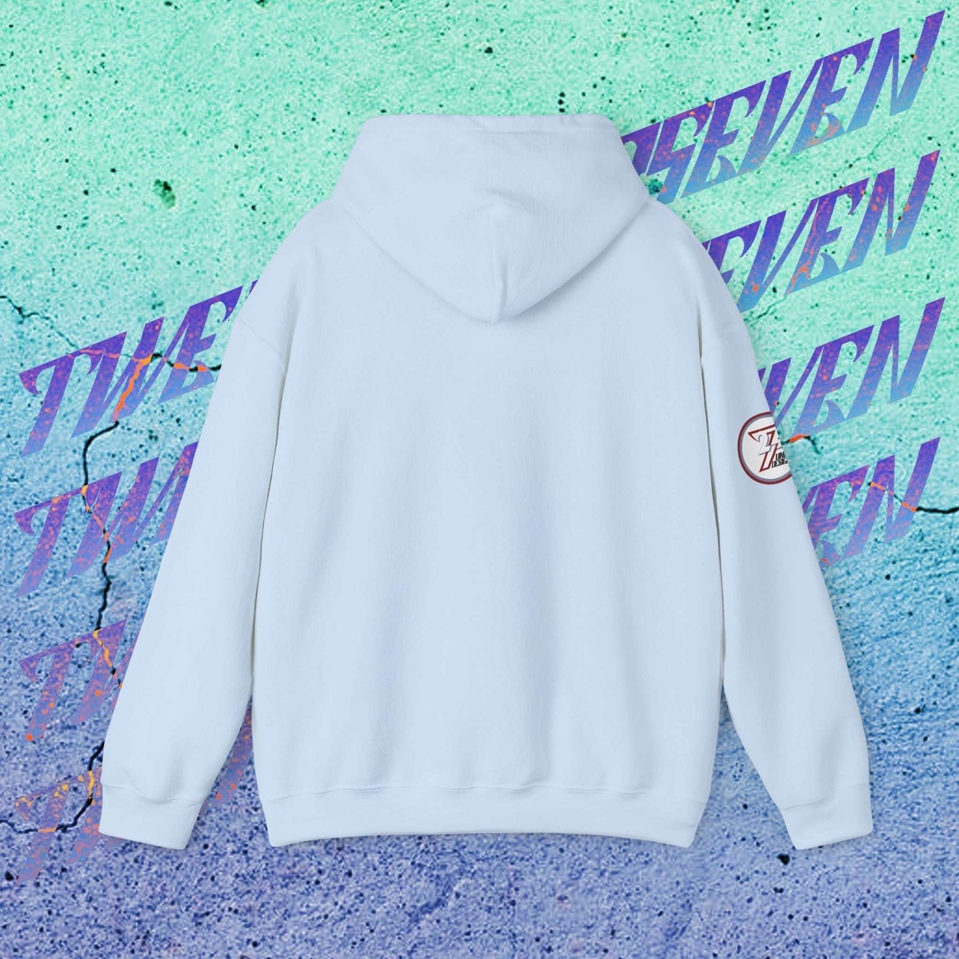 Clean, unprinted back of Austria hoodie showing the structured 8oz drape and double-lined hood.