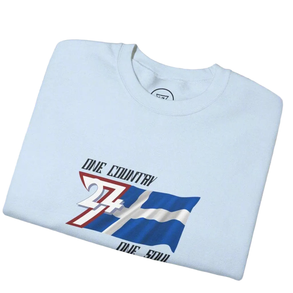 Light blue jumper with Finnish flag on chest