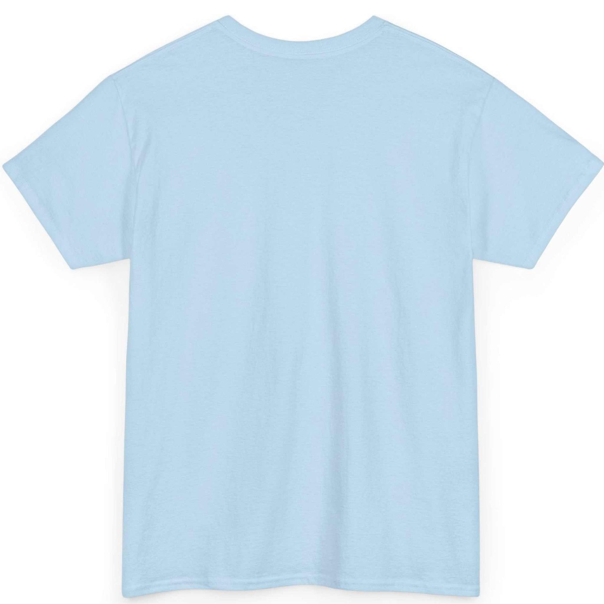 Back view of the light blue heavy cotton funny shirt