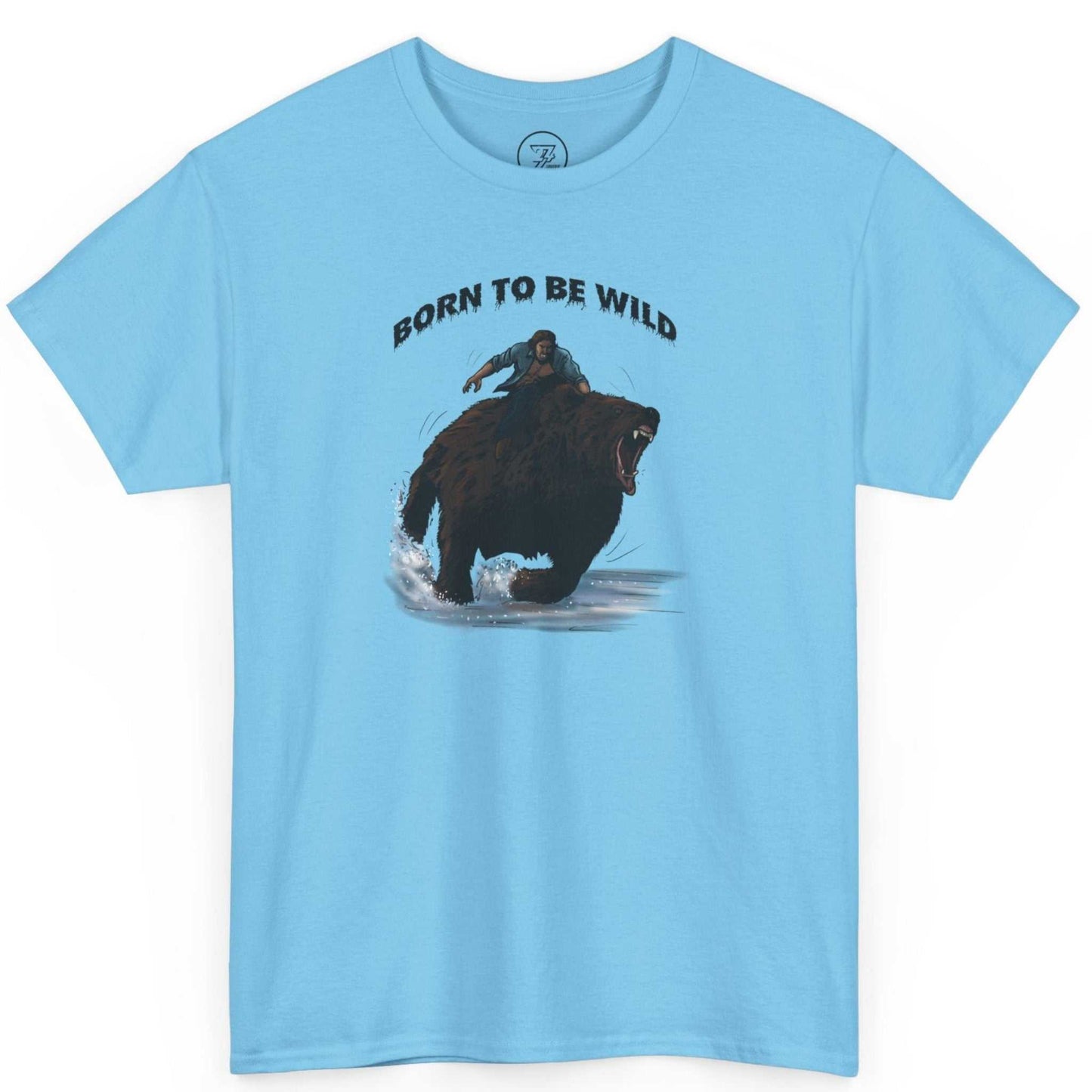 Solid light blue nature lover graphic shirt featuring the black text outdoor adventures logo.