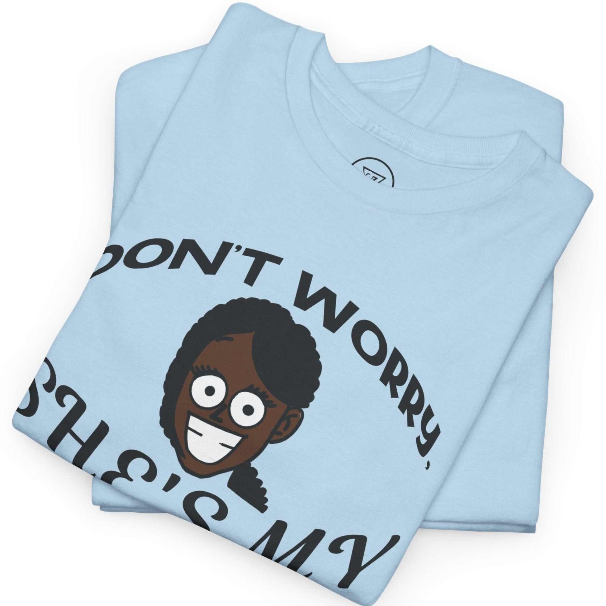 Neatly folded light blue pop culture streetwear tee showing the premium heavy cotton fabric.