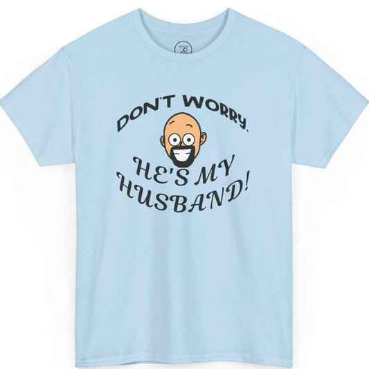 Flat lay of the light blue stadium joke shirt highlighting the viral meme typography and custom avatar.