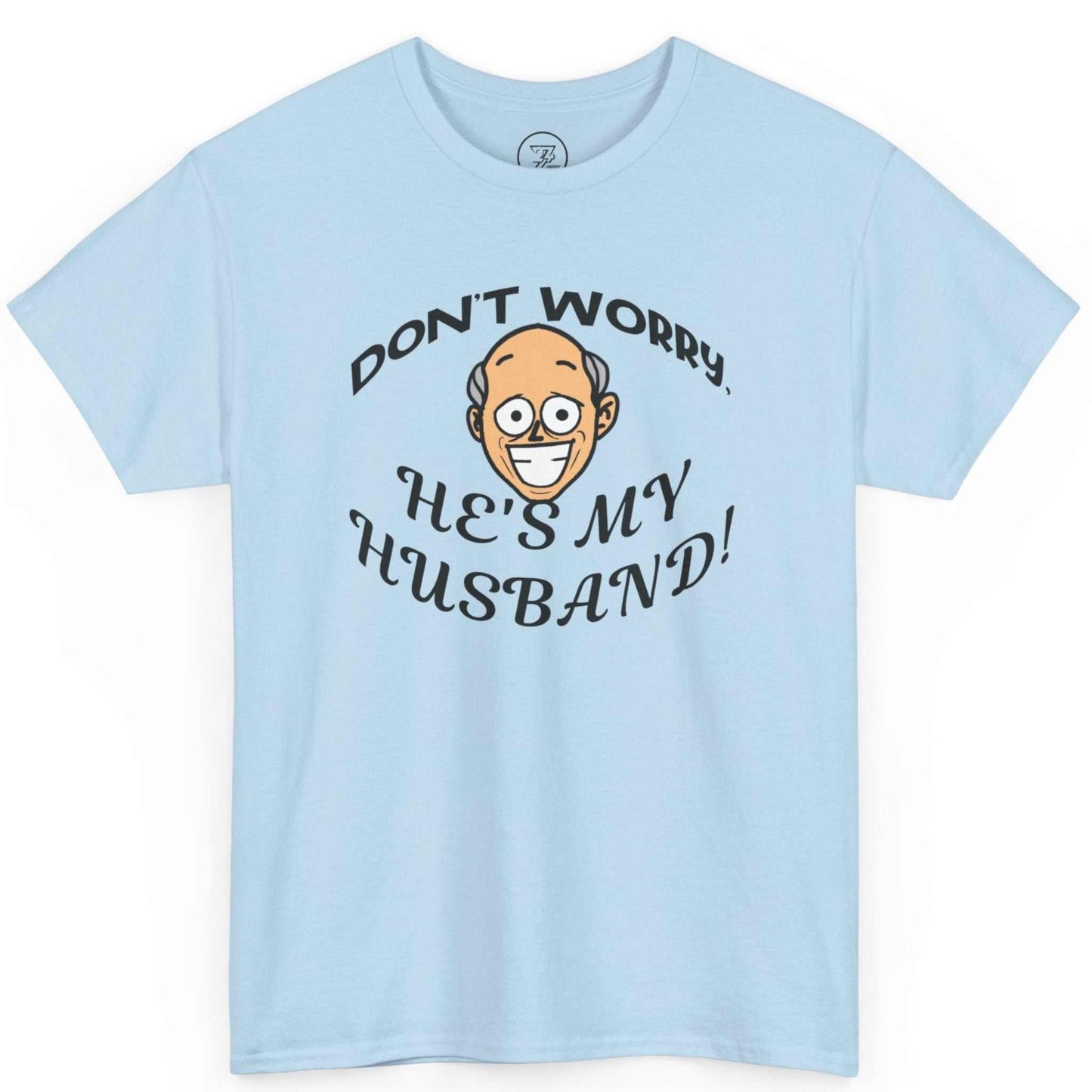 Flat lay of the light blue stadium joke shirt highlighting the viral meme typography.
